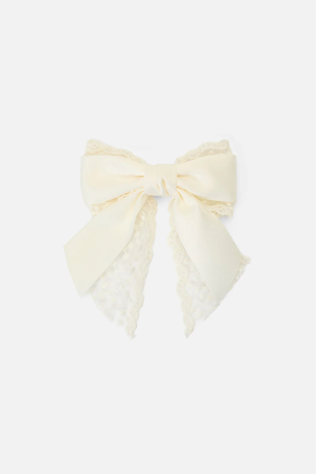 Cream Lace Satin Bow Clip