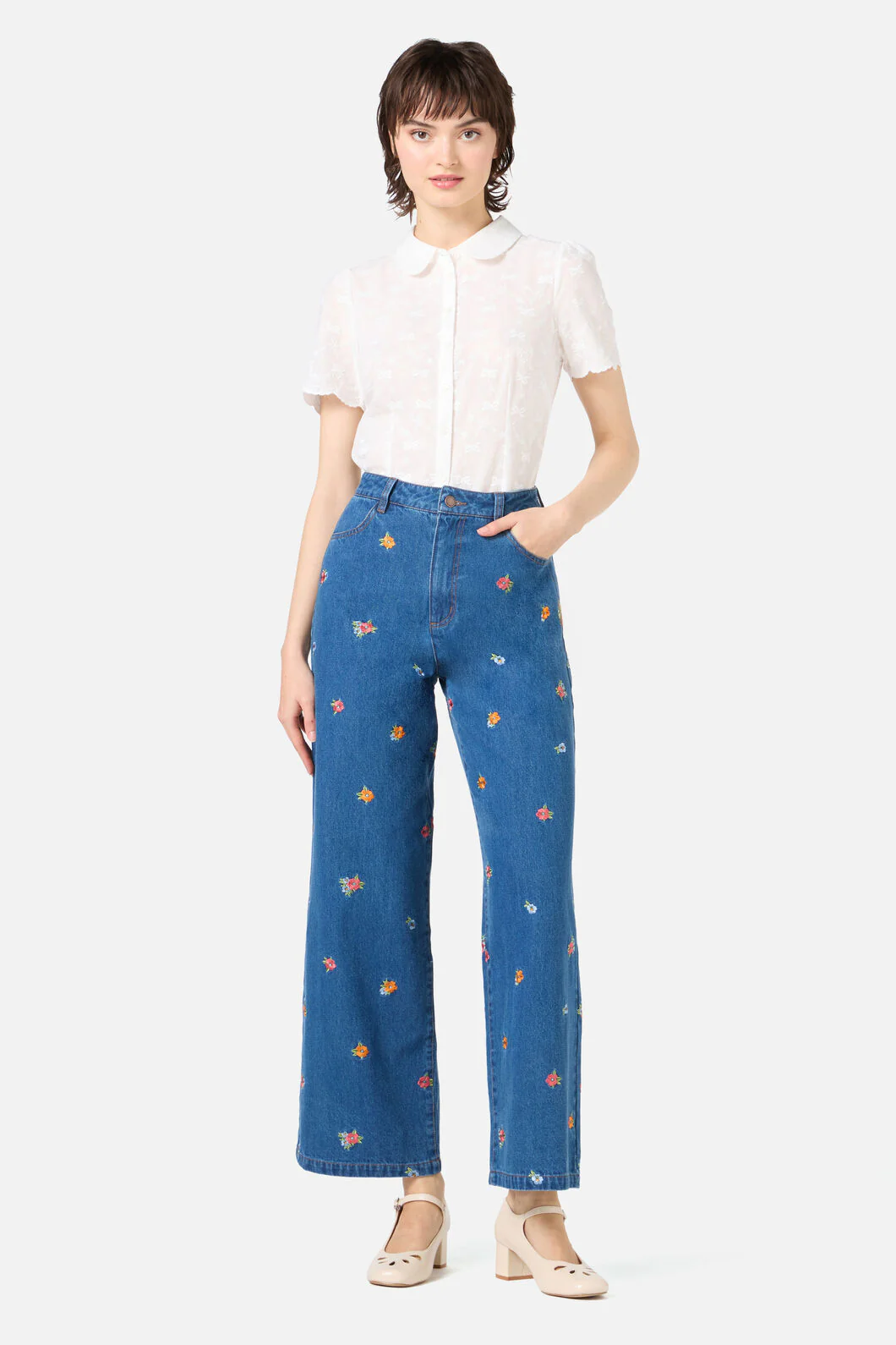 Floral Embroidered Denim Jeans