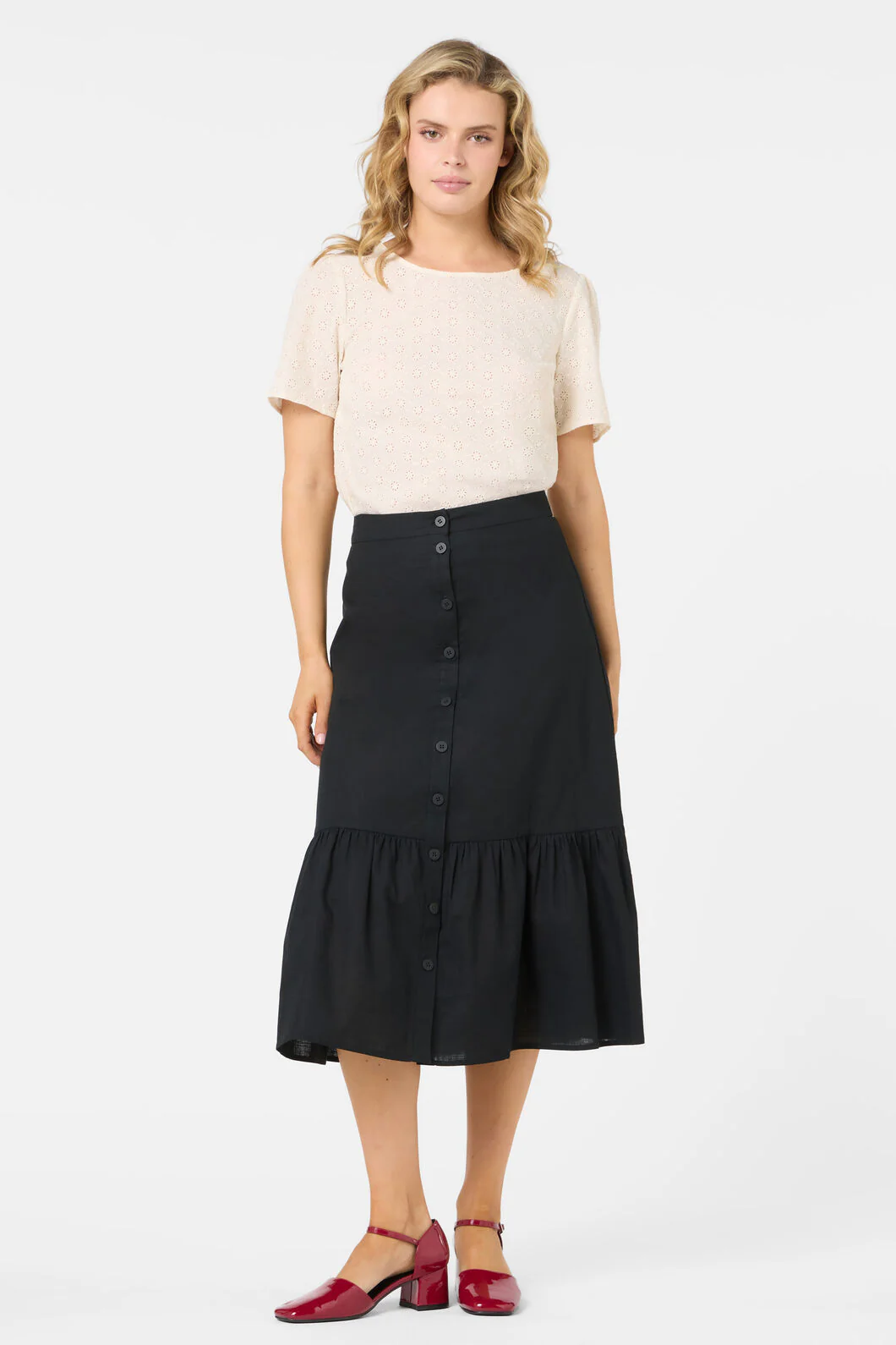 Jolie Button Front Midi Skirt