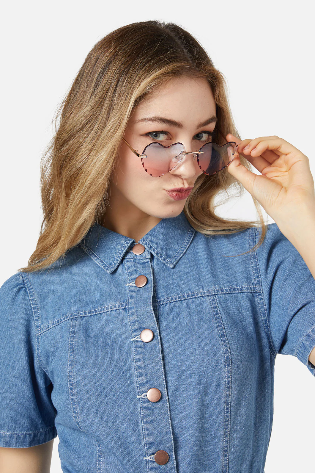 Blue Pink Heart Sunglasses