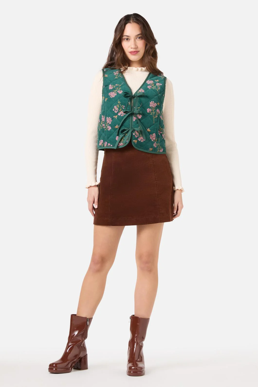 Flora Bee Cord Quilted Vest