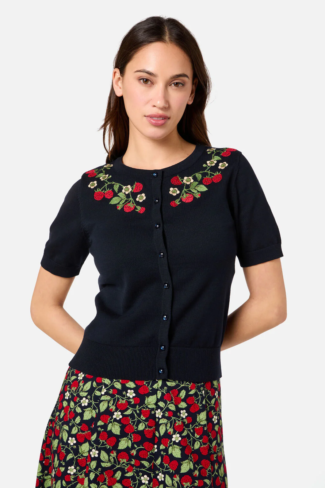 Raspberry Embroidered Cardigan