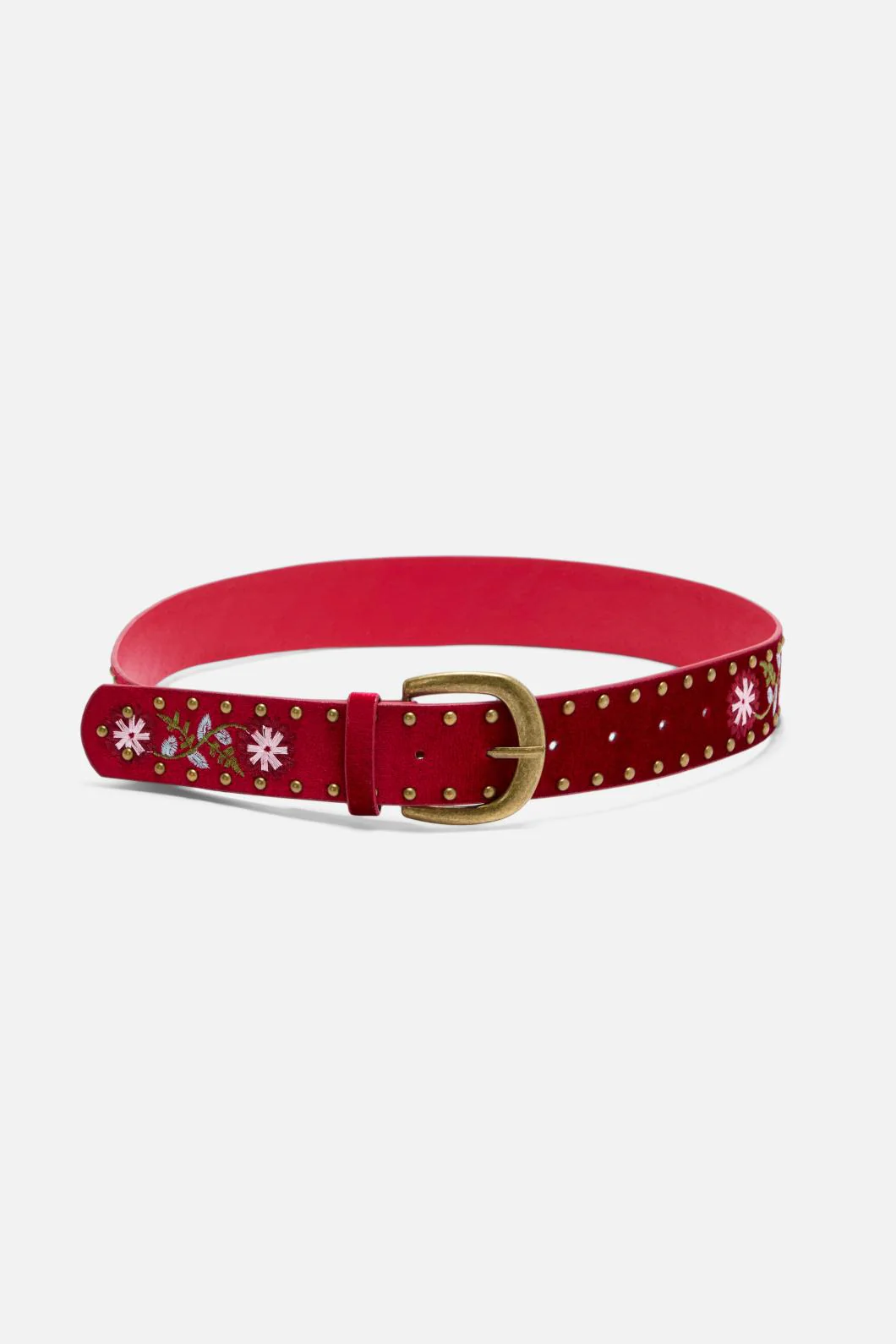 Red Embroidered Velvet Belt