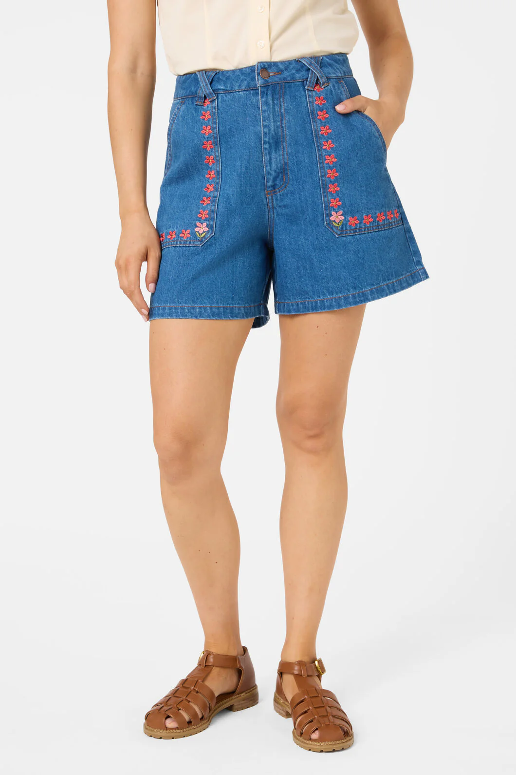 Flower Girl Embroidered Shorts