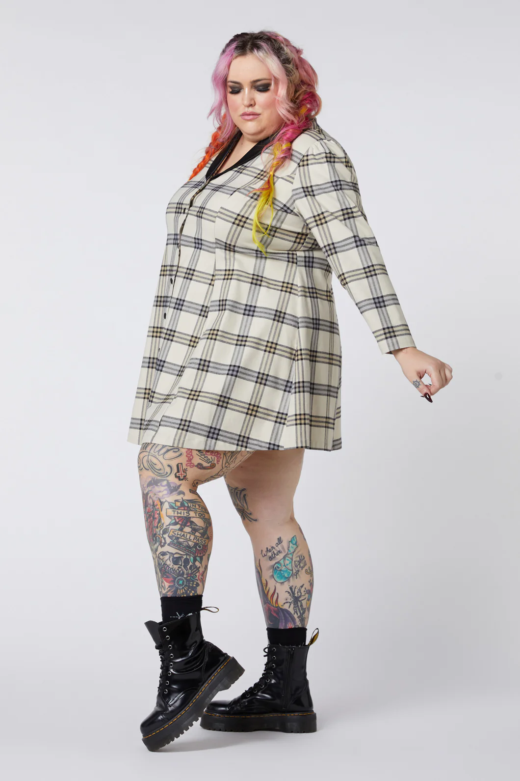 Curve Crescent Tartan Long Sleeve Dress