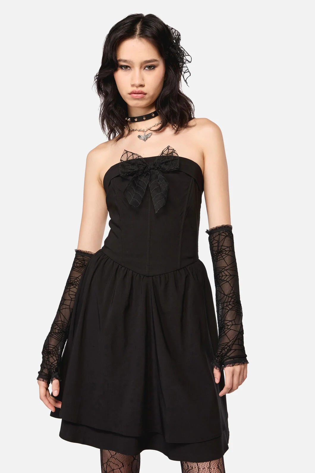 Rococo Life Goth Spider Web Trim Dress