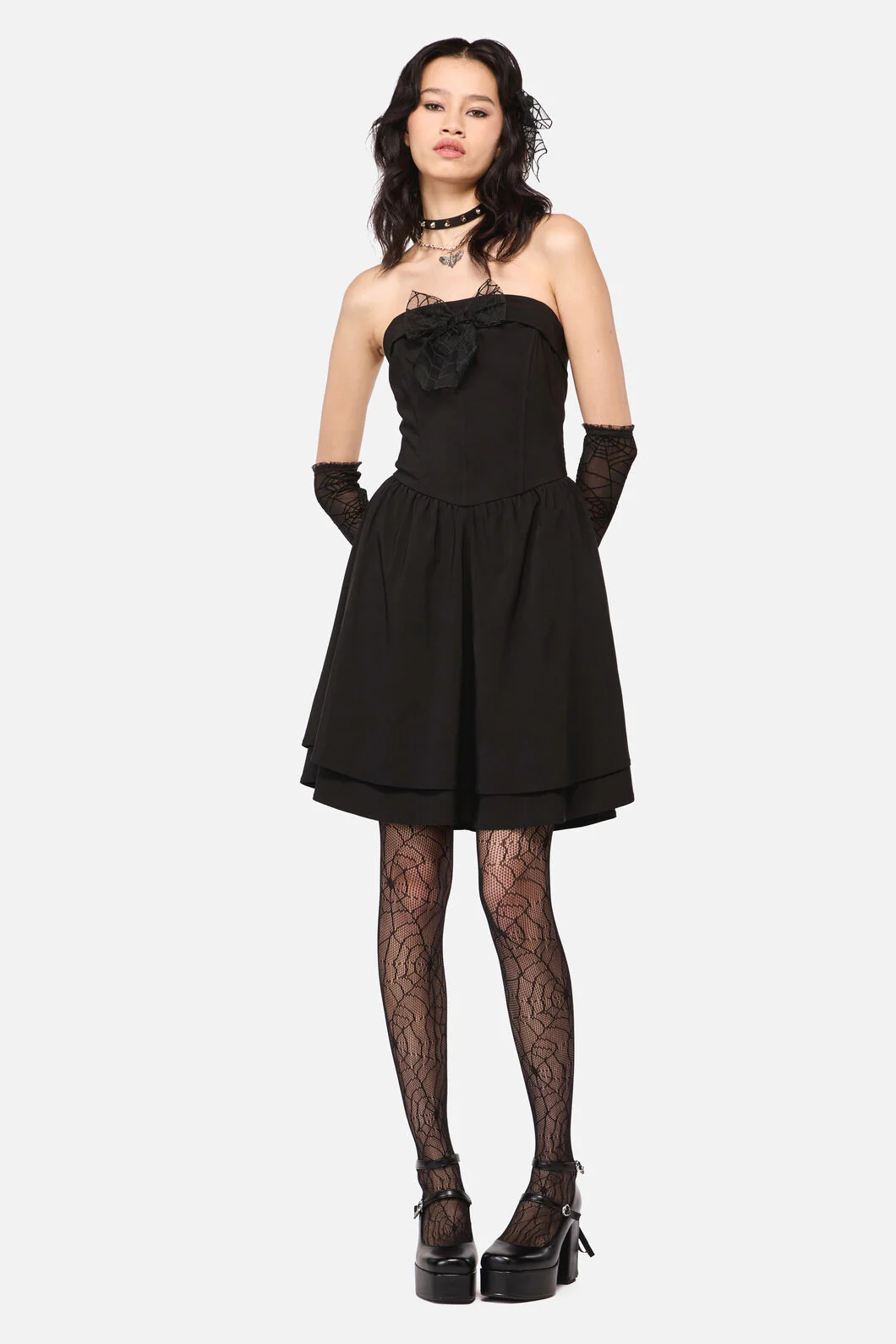 Rococo Life Goth Spider Web Trim Dress
