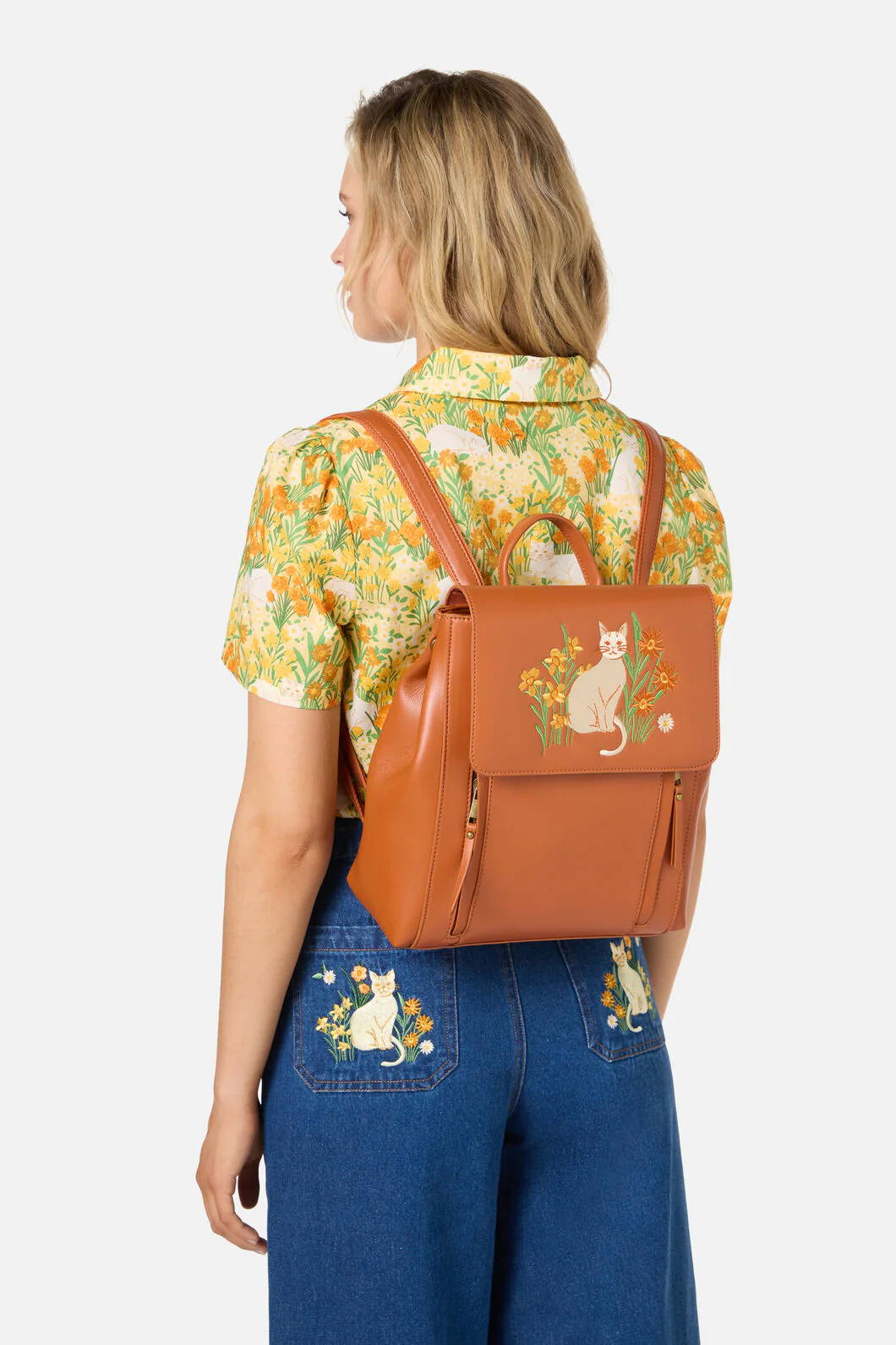 Cat & Flora Embroidery Backpack