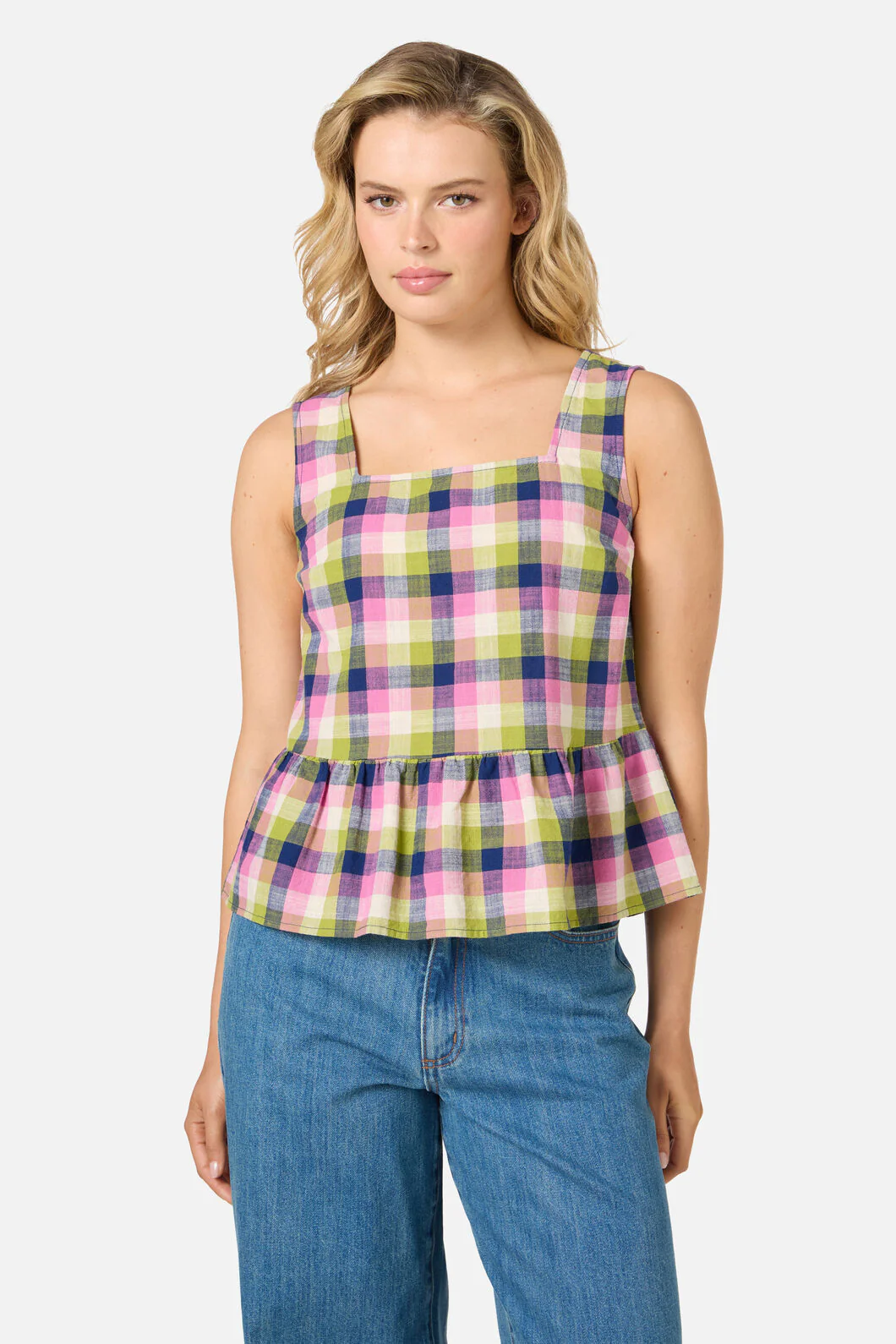 Cassie Check Peplum Top