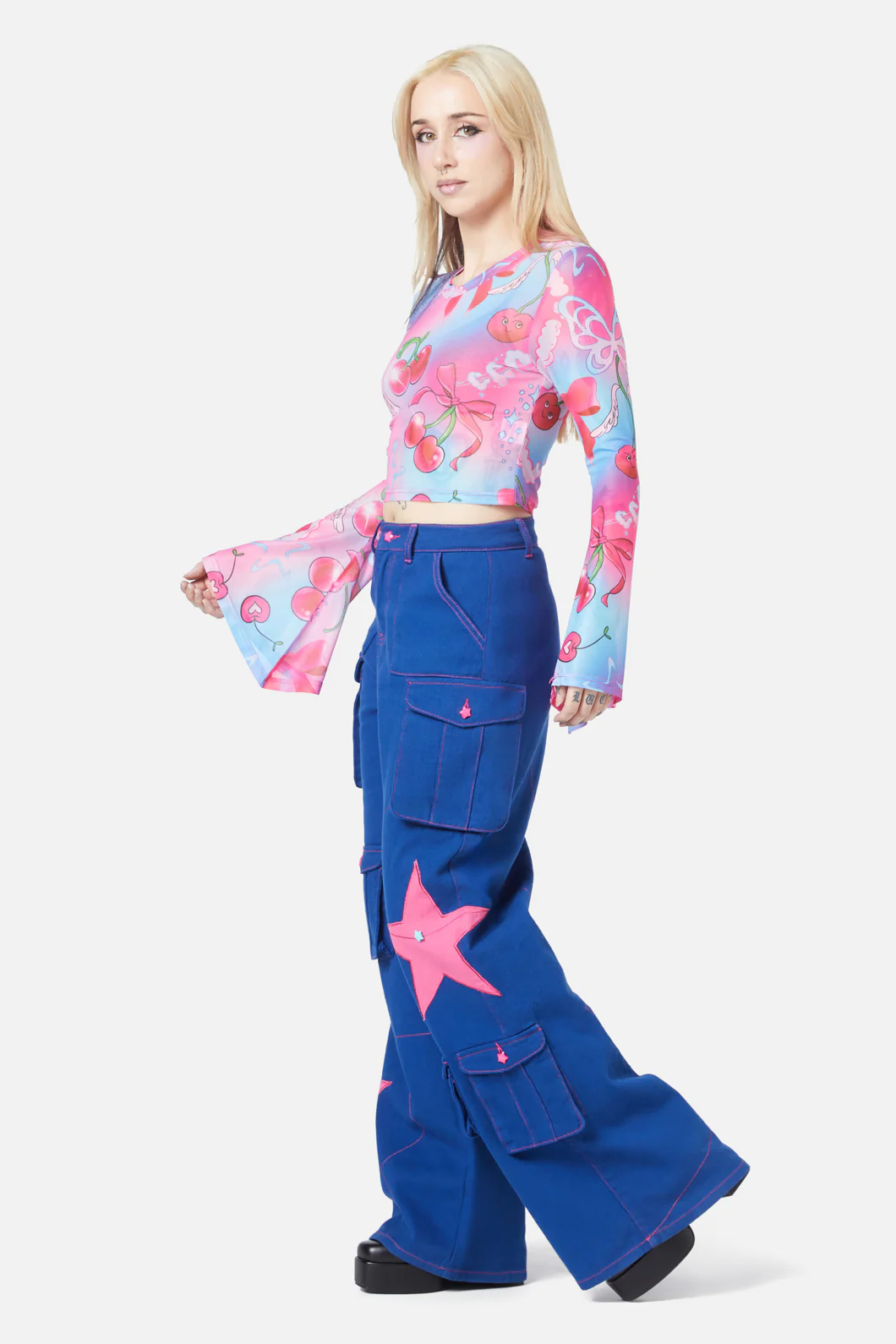 Sour Cherry Flared Mesh Top