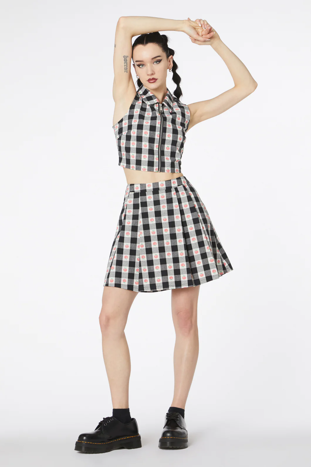 Gingham Peach Zip Up Top