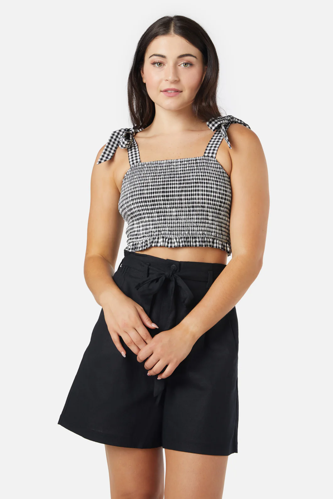 Tessa Check Shirred Top