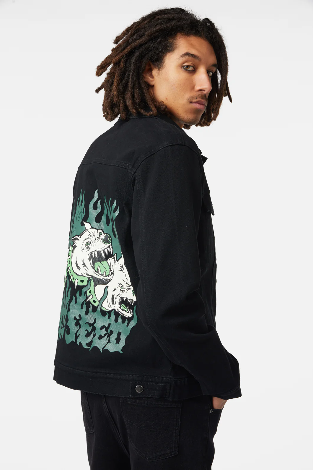 On Guard Back Print Denim Jacket