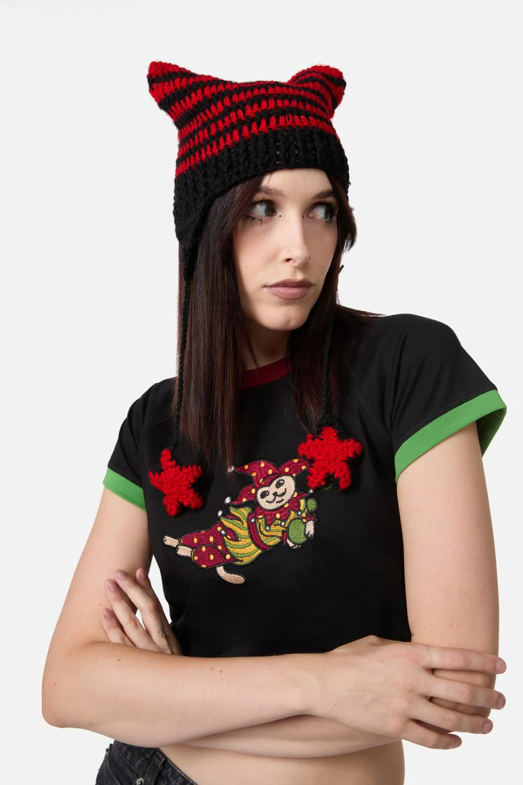 Red Black Stripe Star Beanie