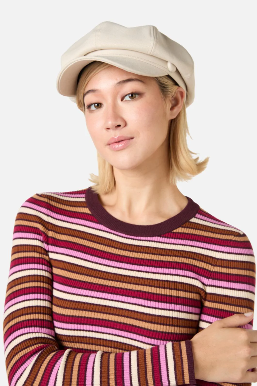 Cream Button Peak Hat