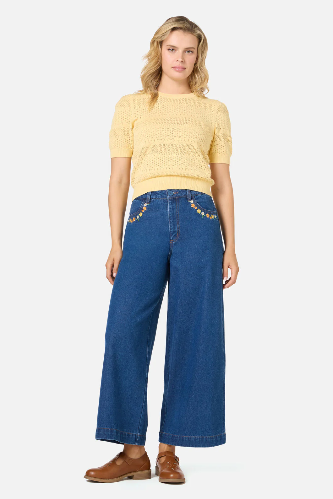 Cat Embroidered Denim Jean