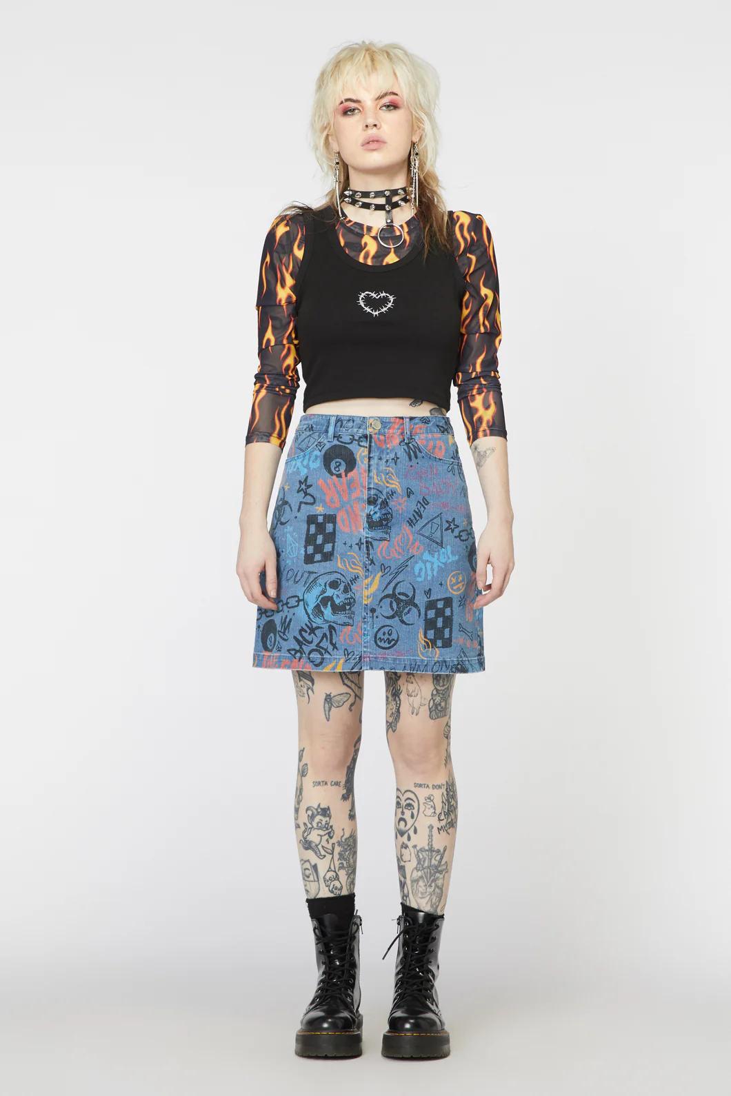 Graffiti Denim Mini Skirt