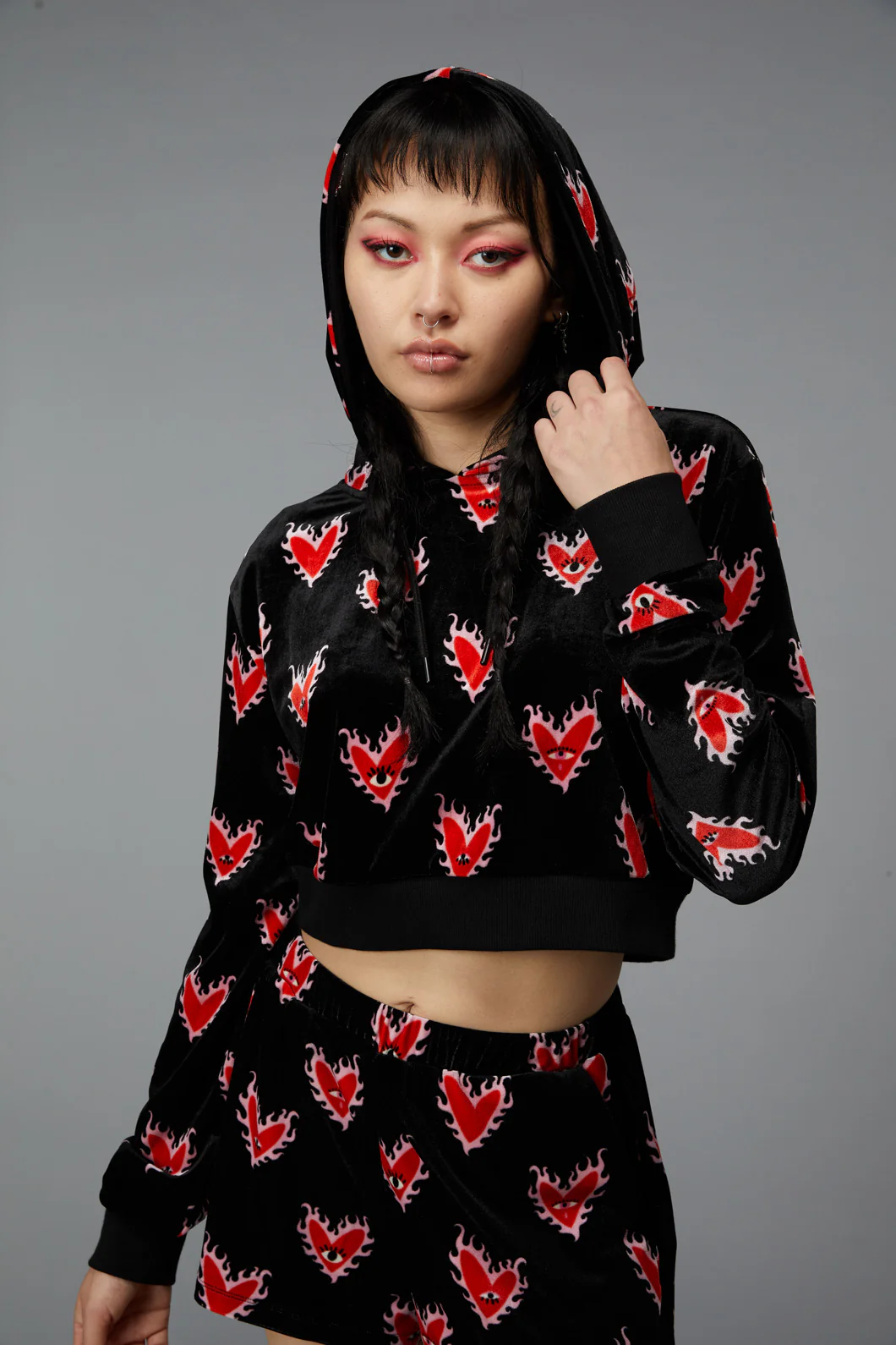 Flamin Hearts Velour Hoodie