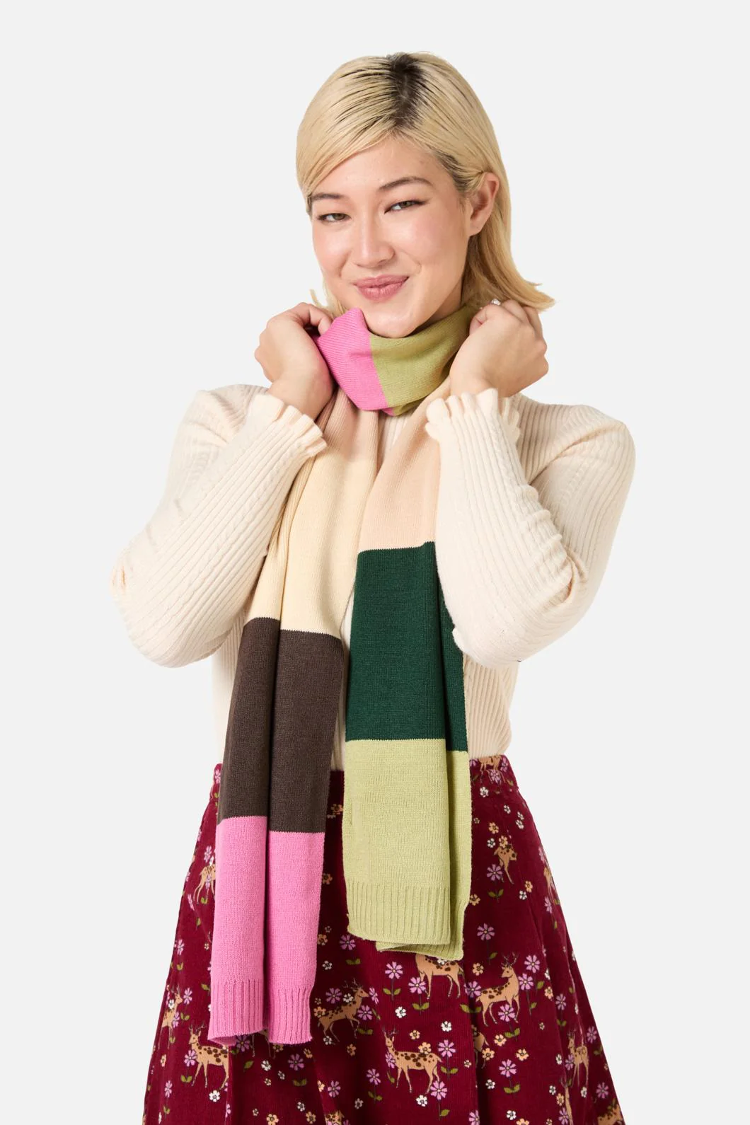 Pink Striped Knit Scarf