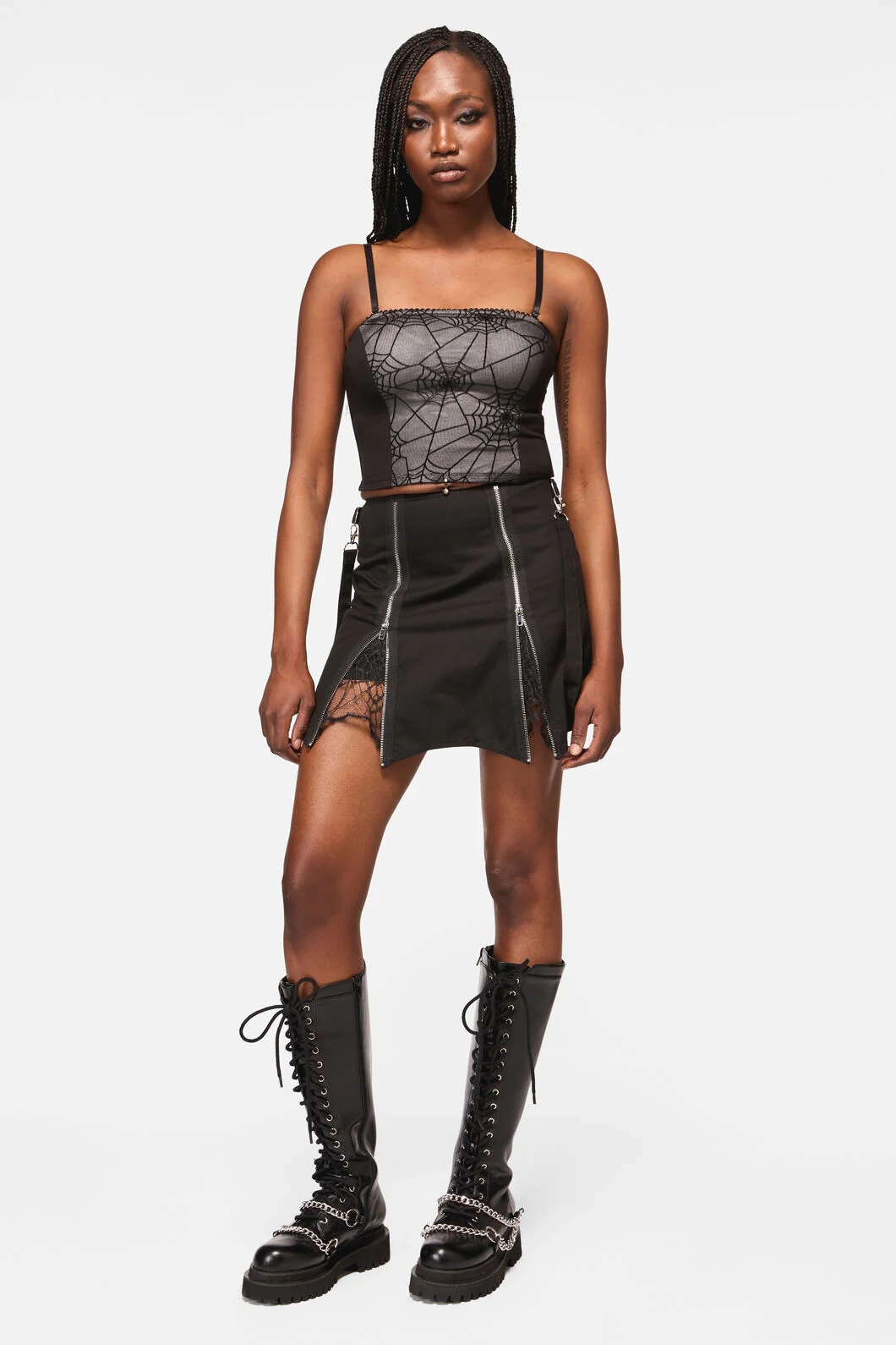 Web Lace Zipper Skort