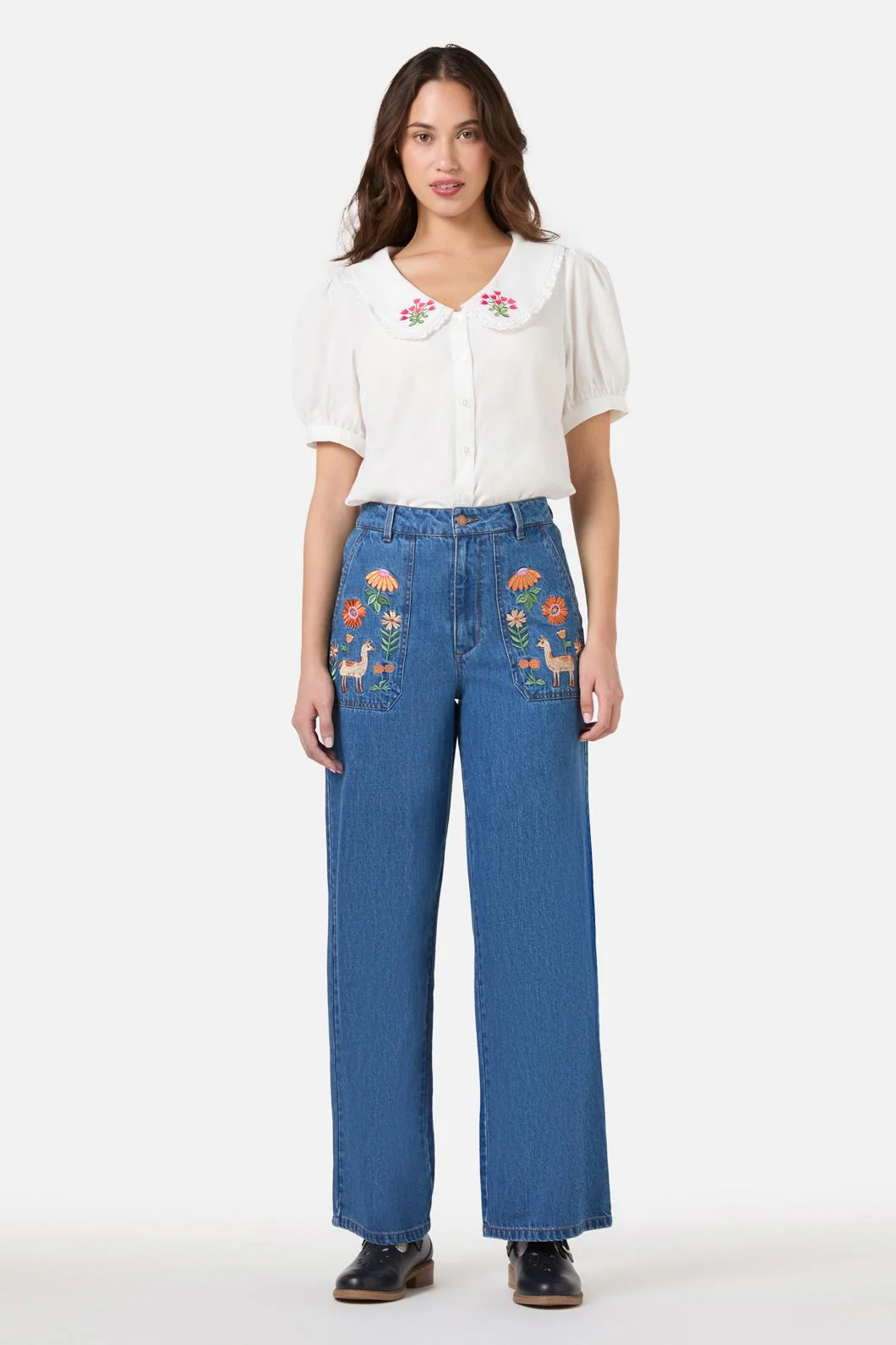 Llama Embroidered Denim Jean