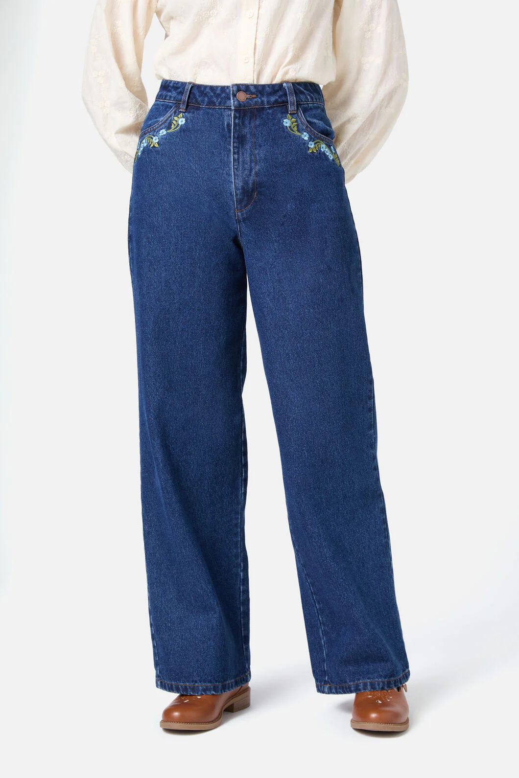 Blue Blooms Embroidered Jean