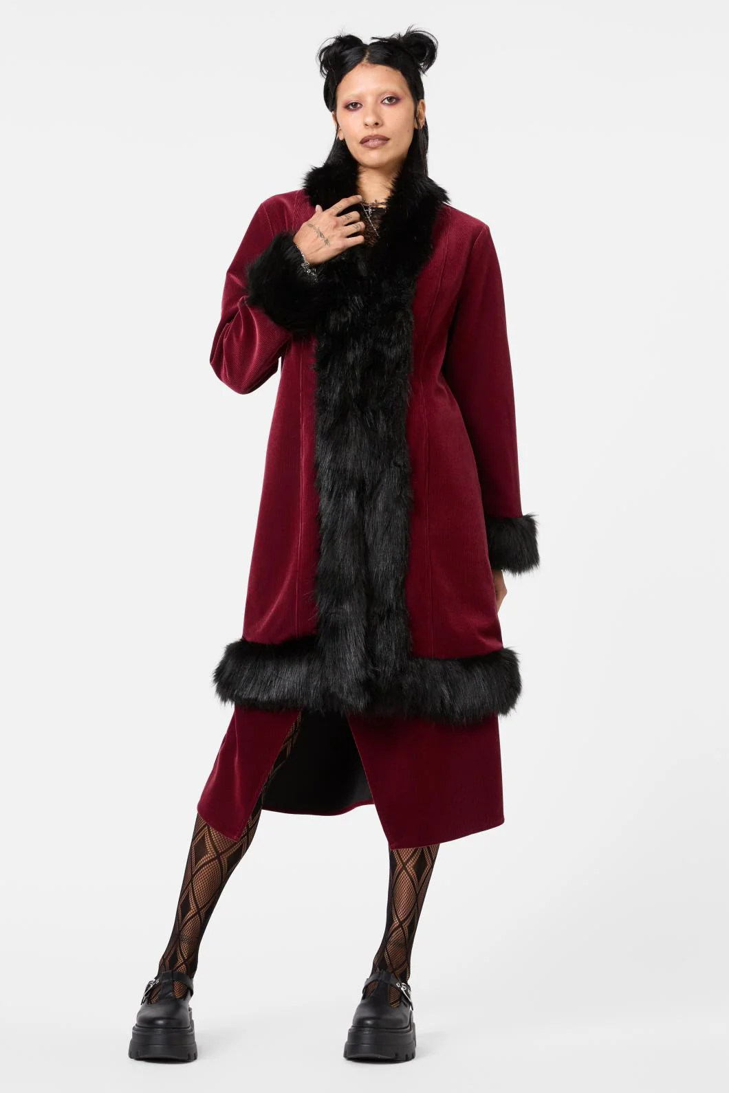 Prestige Cord Fur Trim Coat