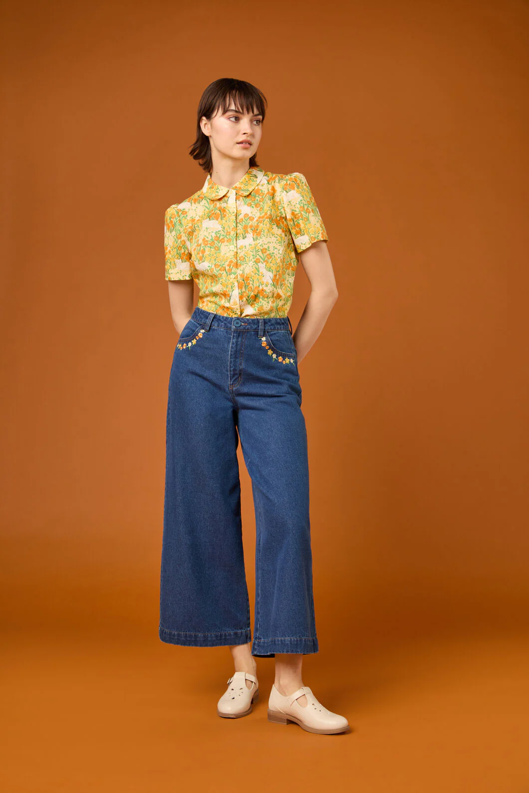 Cat Embroidered Denim Jean