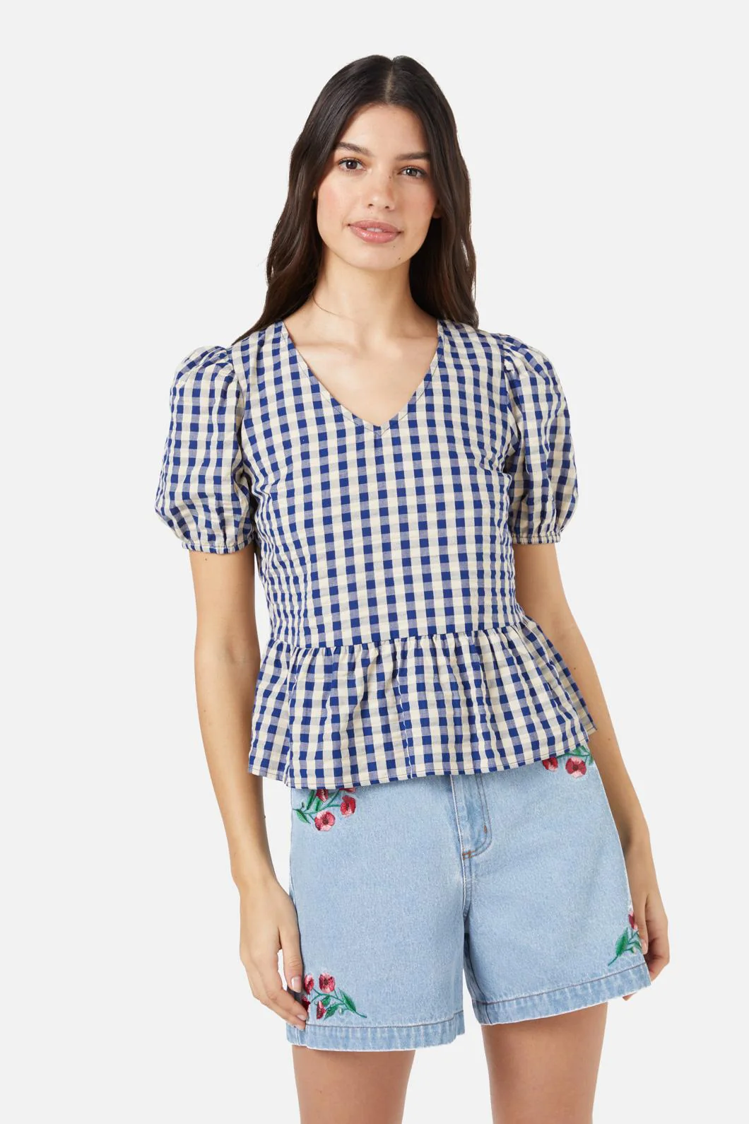 Greta Check Ruffle Top