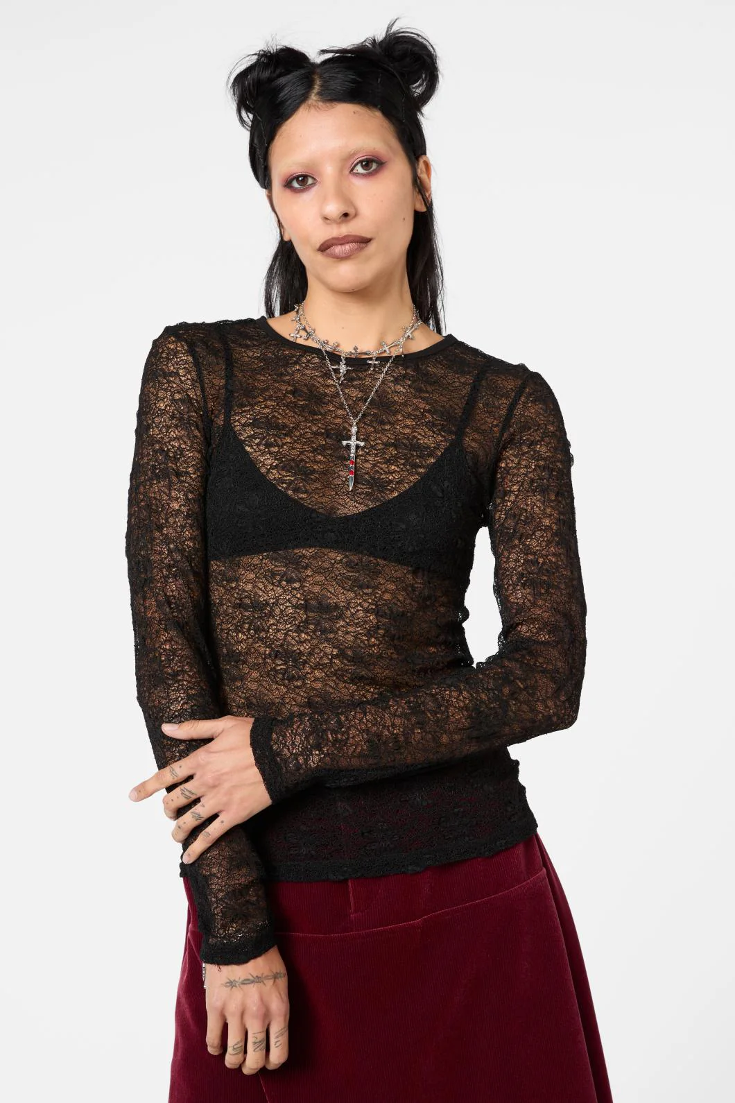Myth Textured Mesh Long Sleeve Top