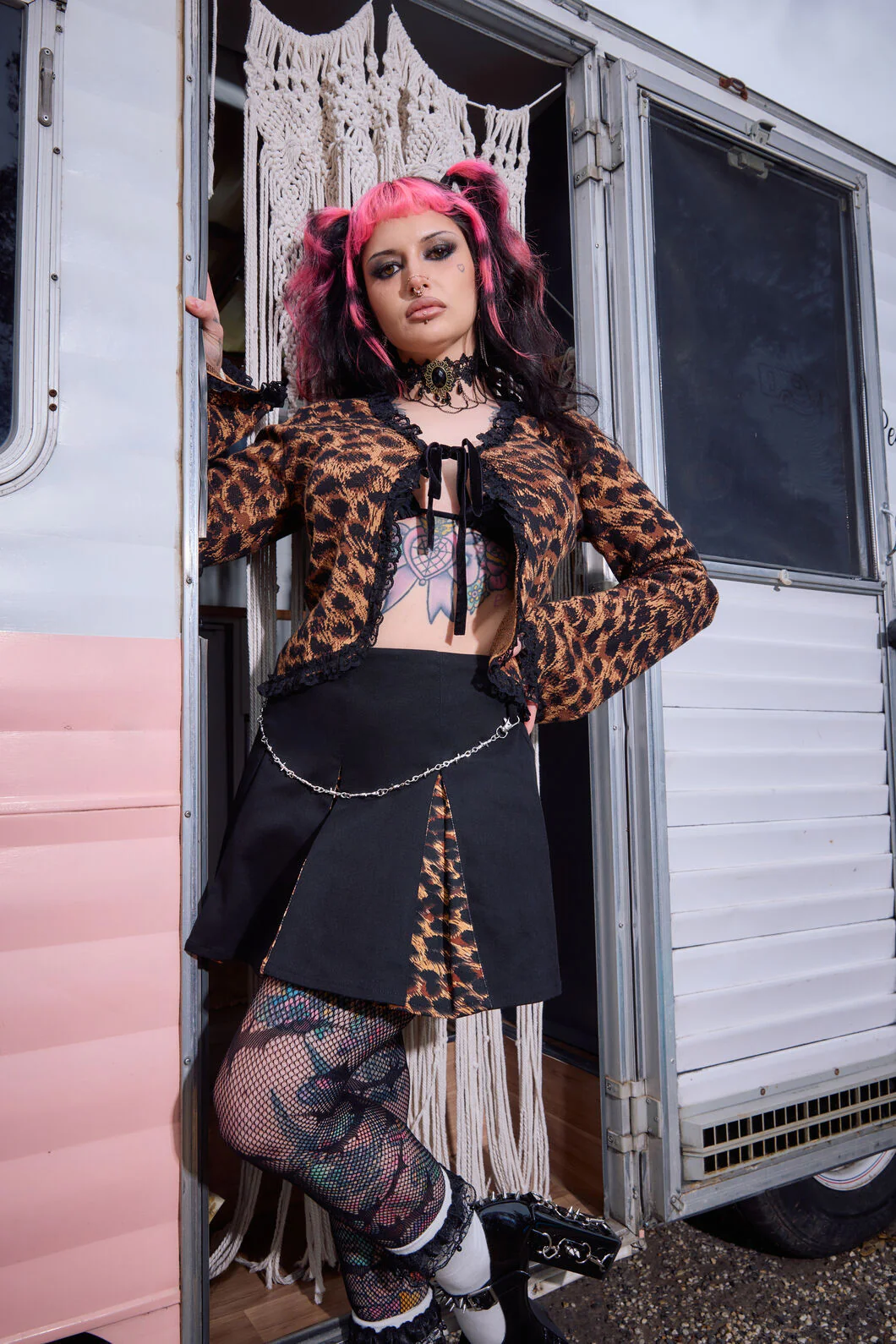 Leopard Tie Grunge Cardigan