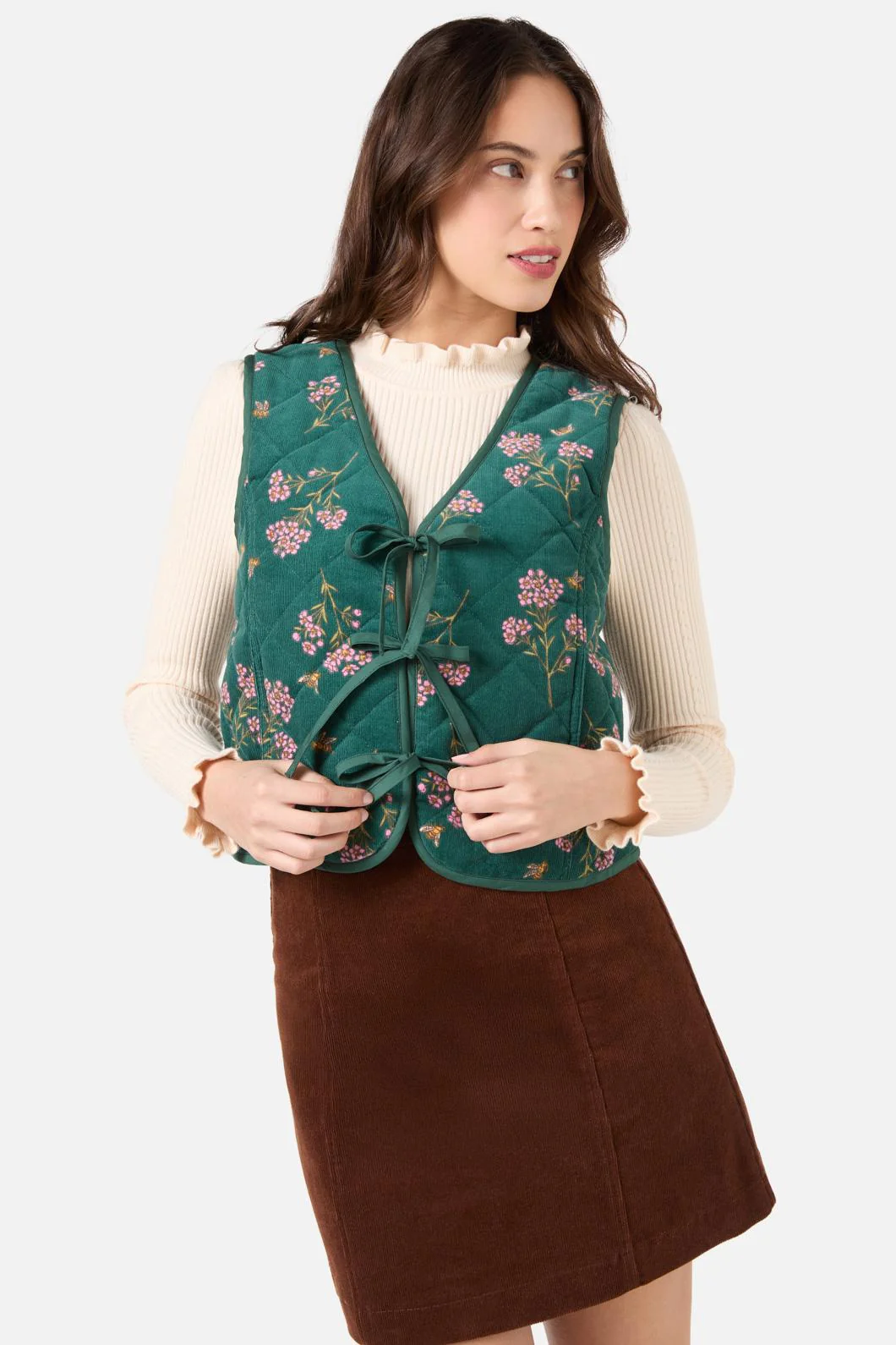 Flora Bee Cord Quilted Vest