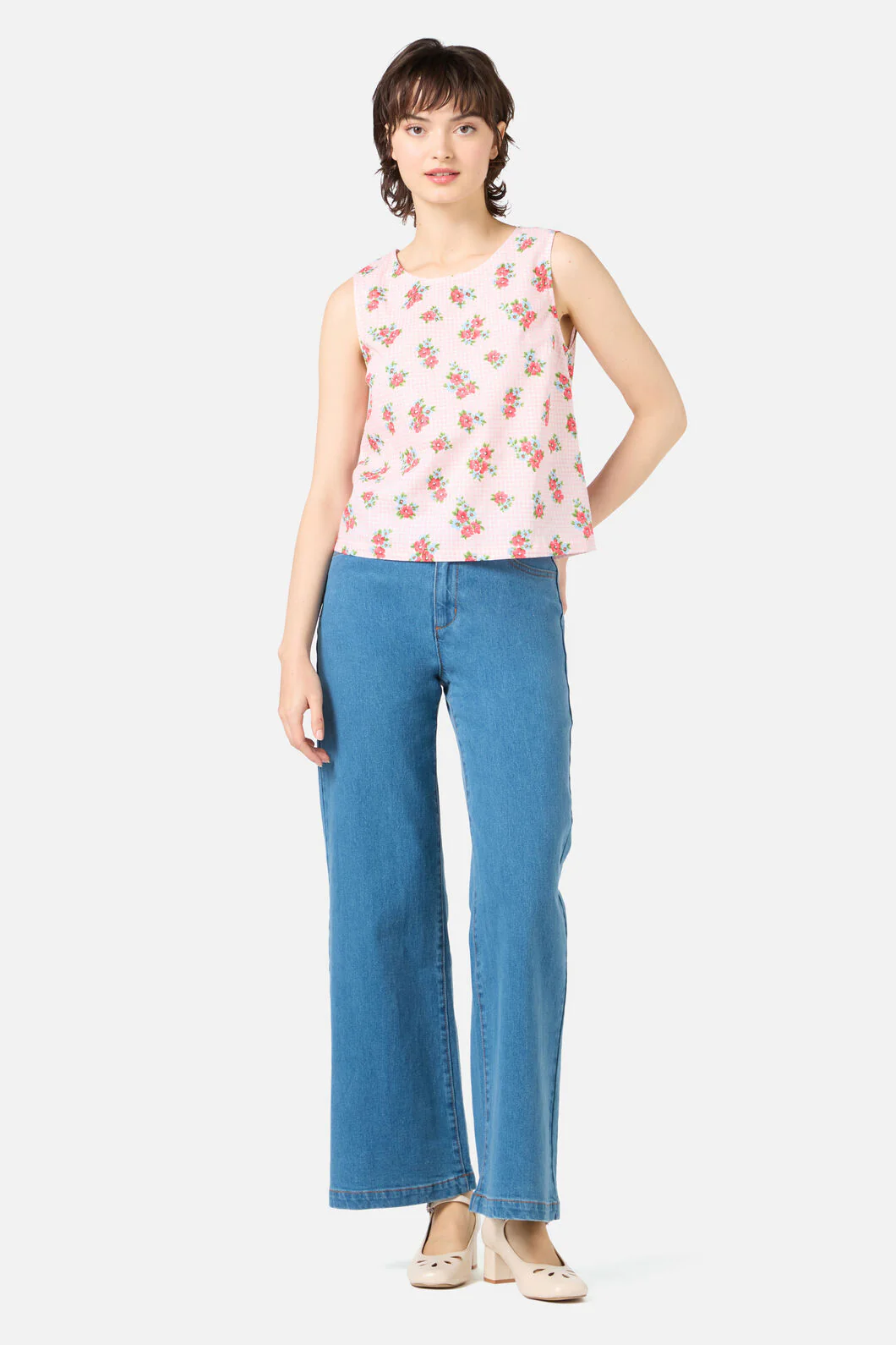 Gingham Floral Shell Top