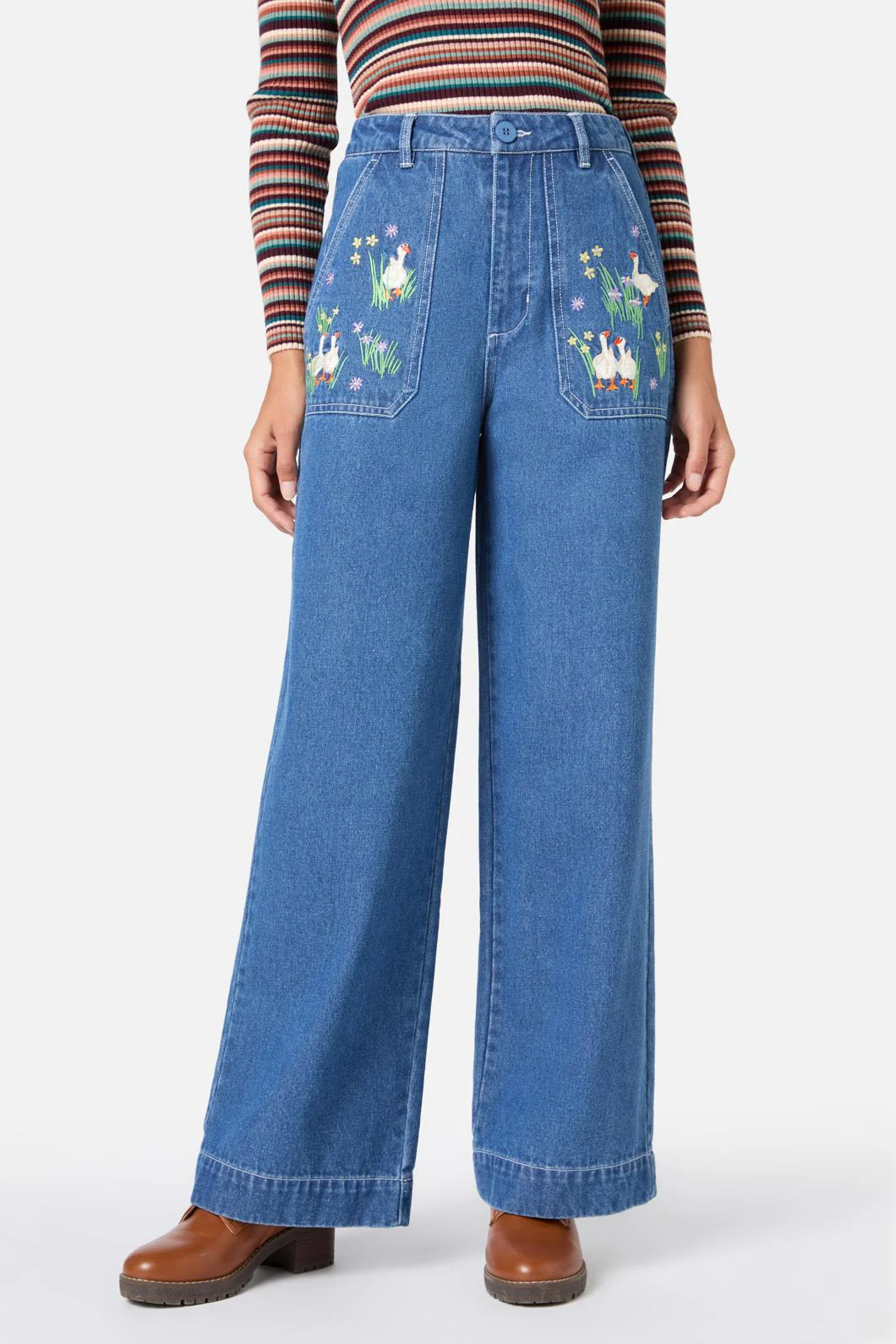 Goose Embroidered Denim Jean