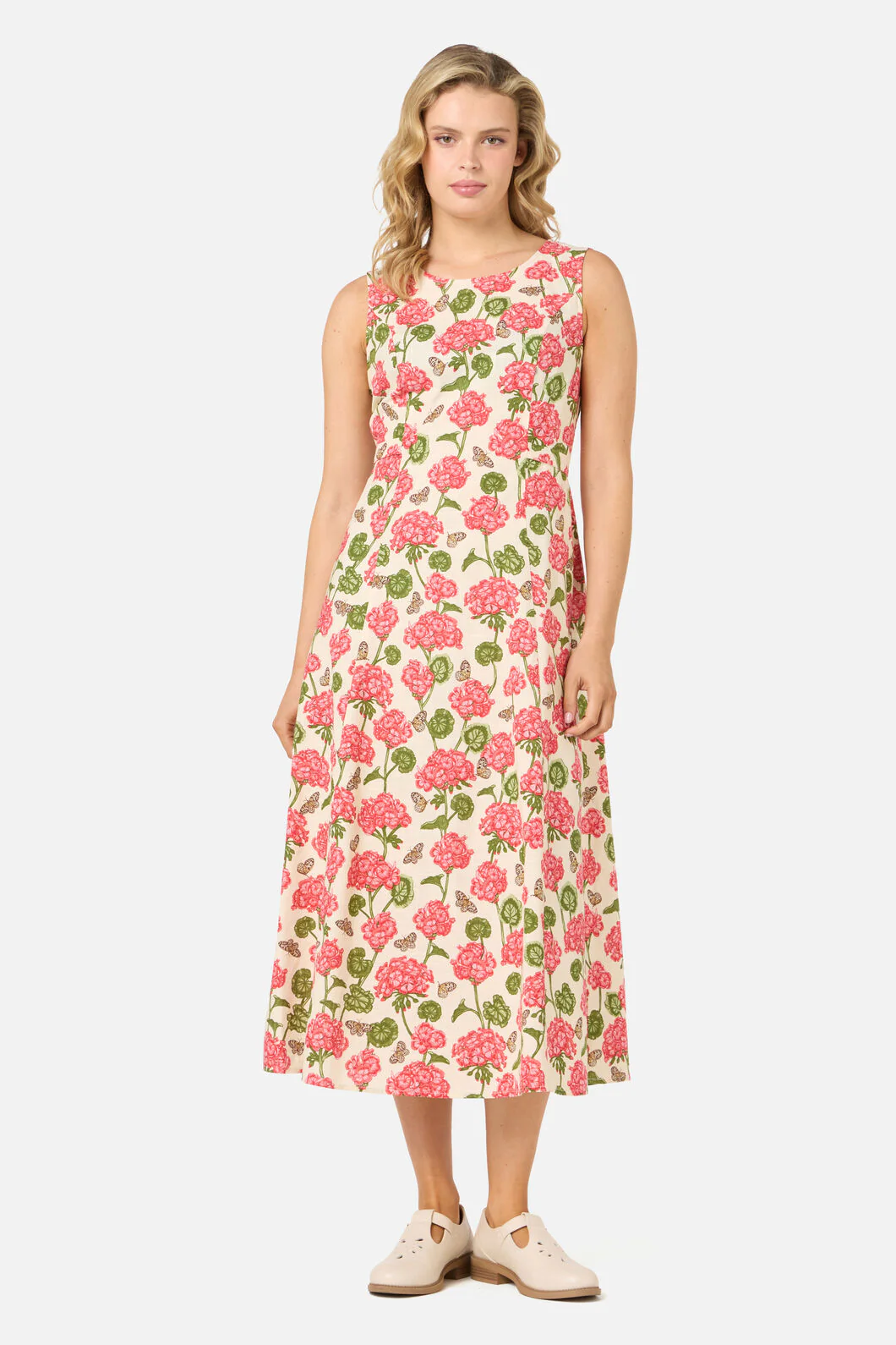 Geranium Flower Midi Dress