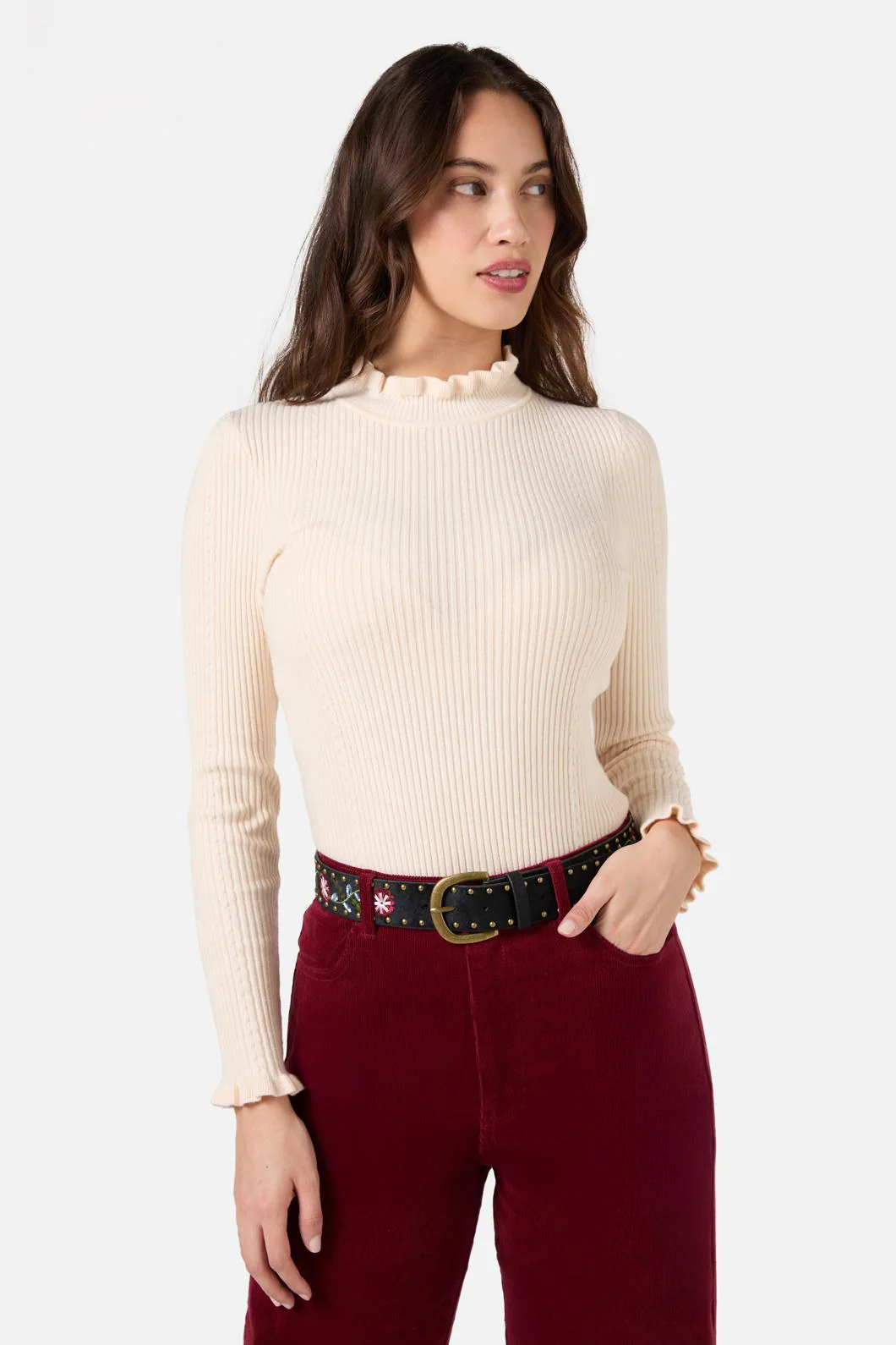 Black Embroidered Velvet Belt