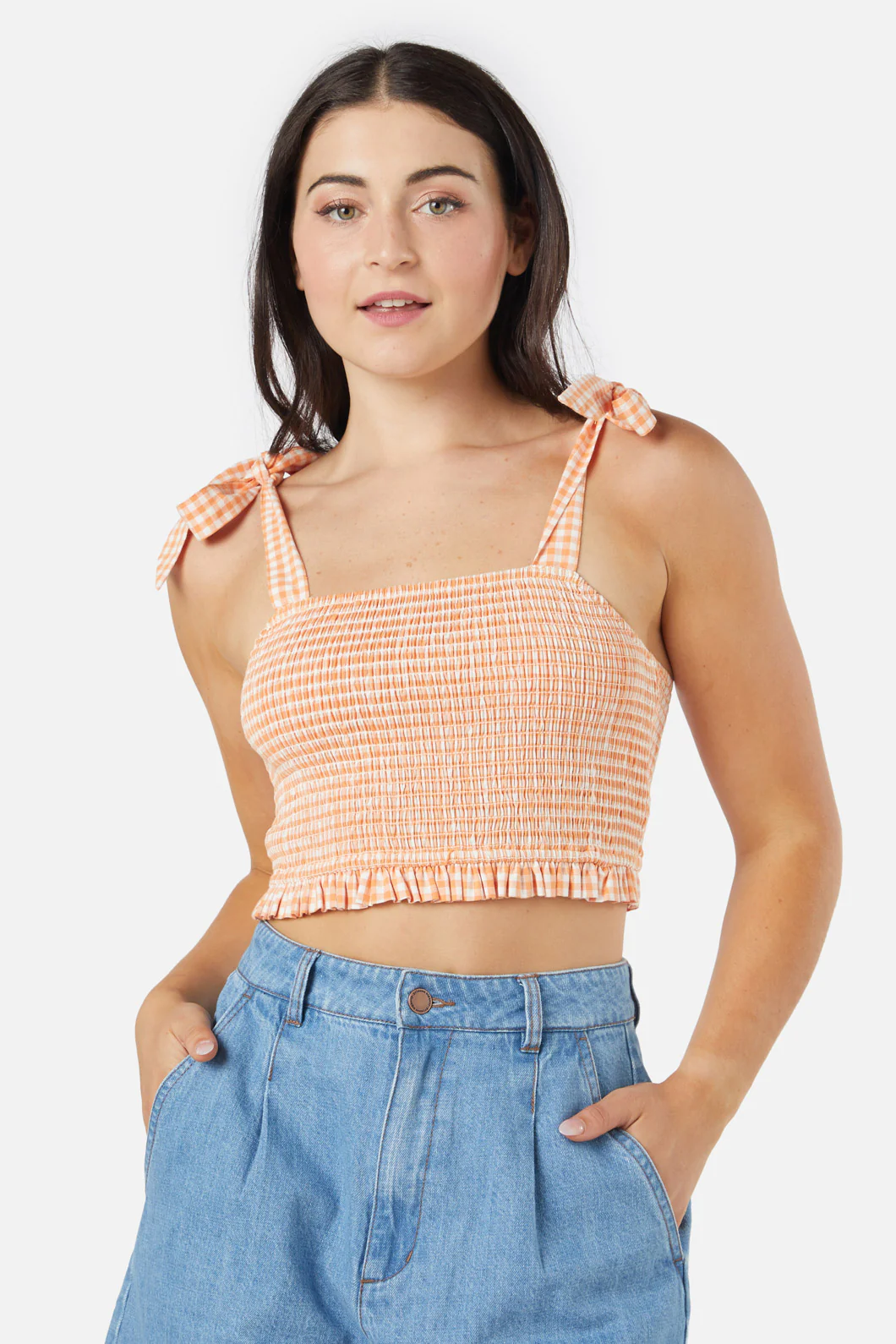 Tessa Check Shirred Top
