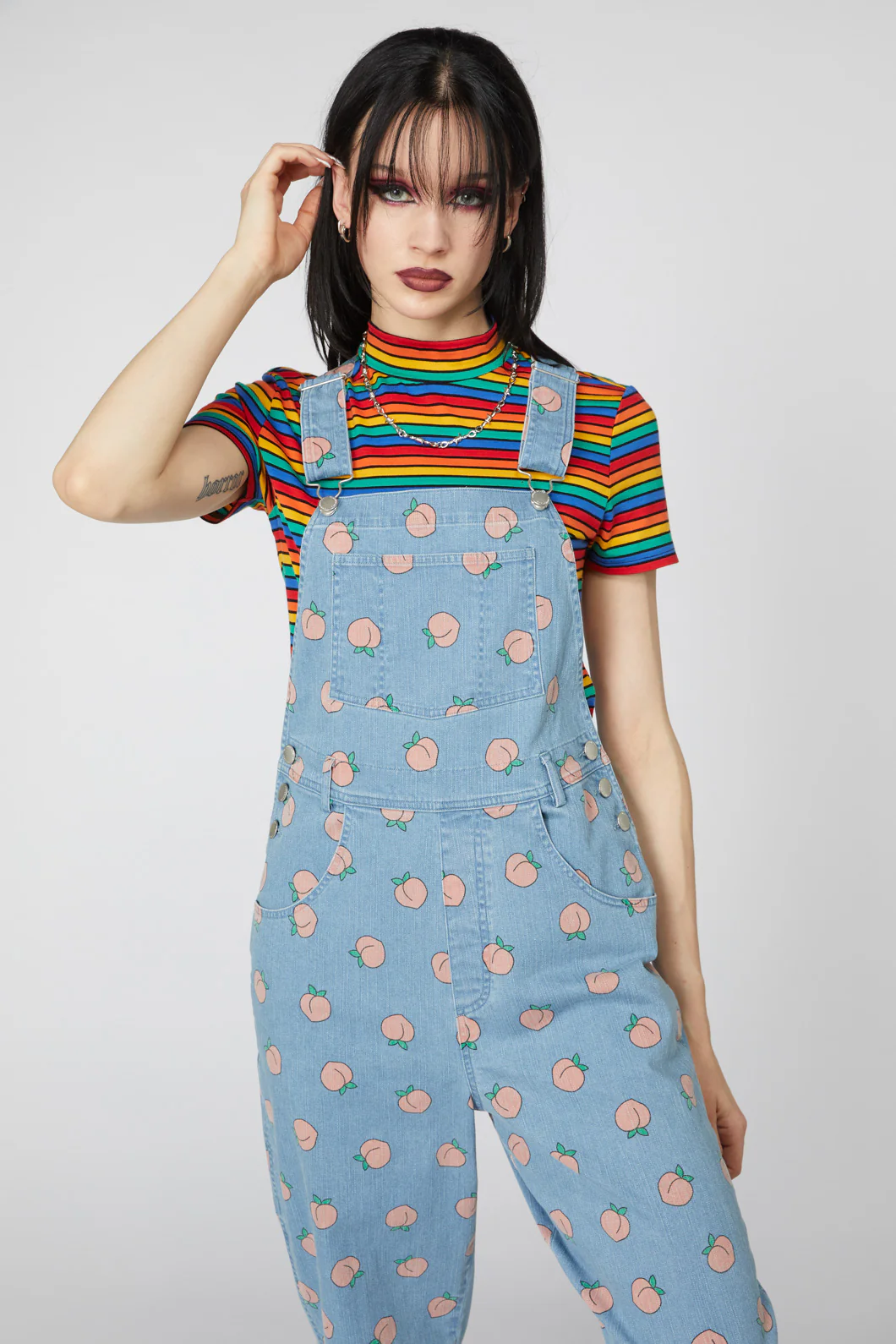 Denim Peach Long Overall