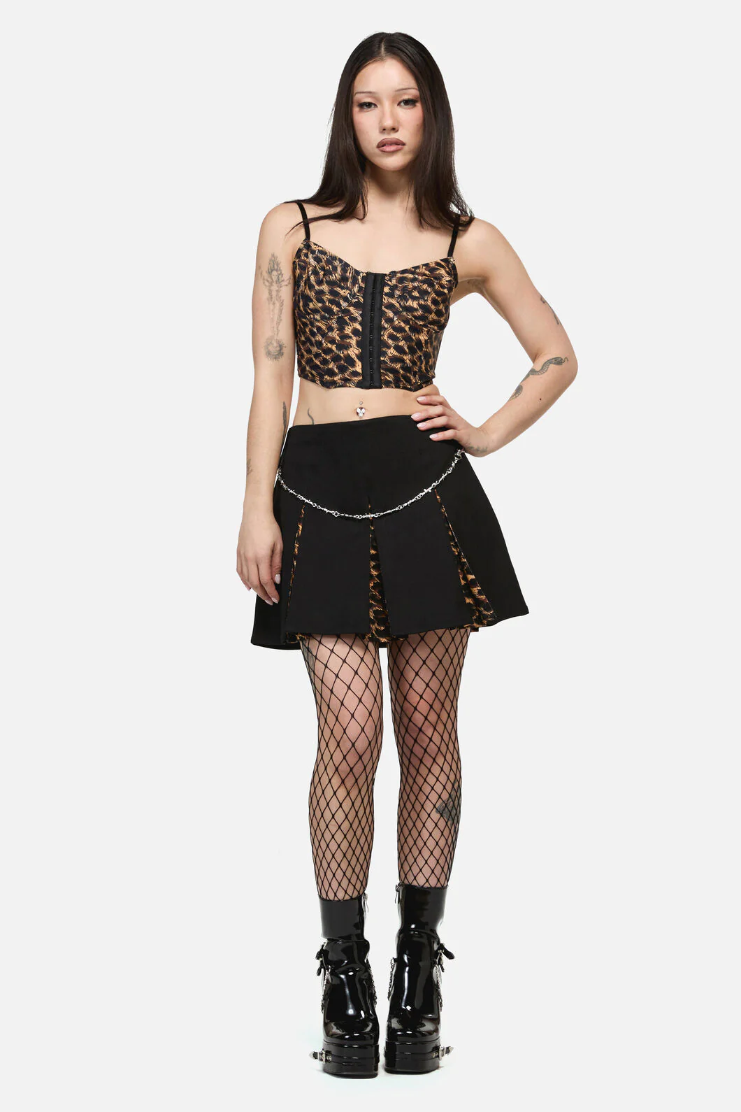 Leopard Contrast Pleat Grunge Skort