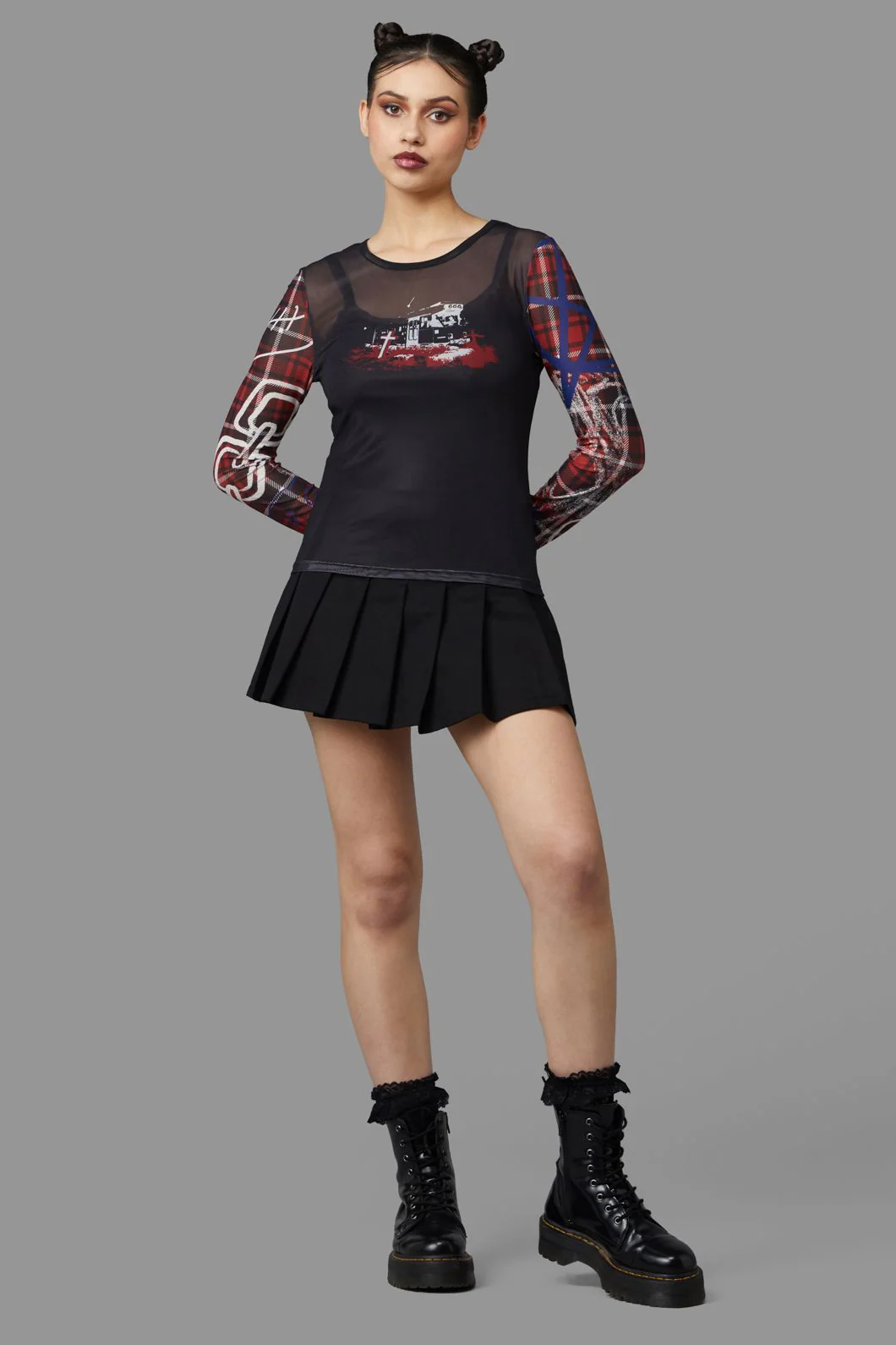 Tag Tartan Grave Mesh Top
