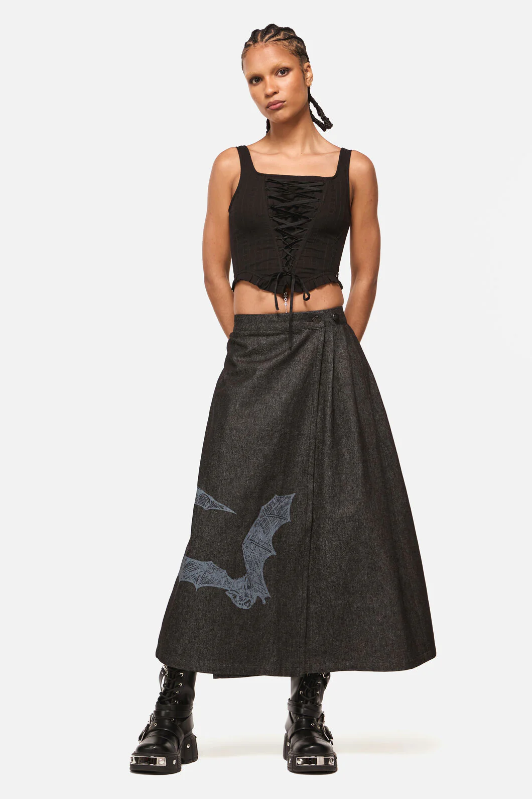 Batz Denim Midi Pleated Skirt