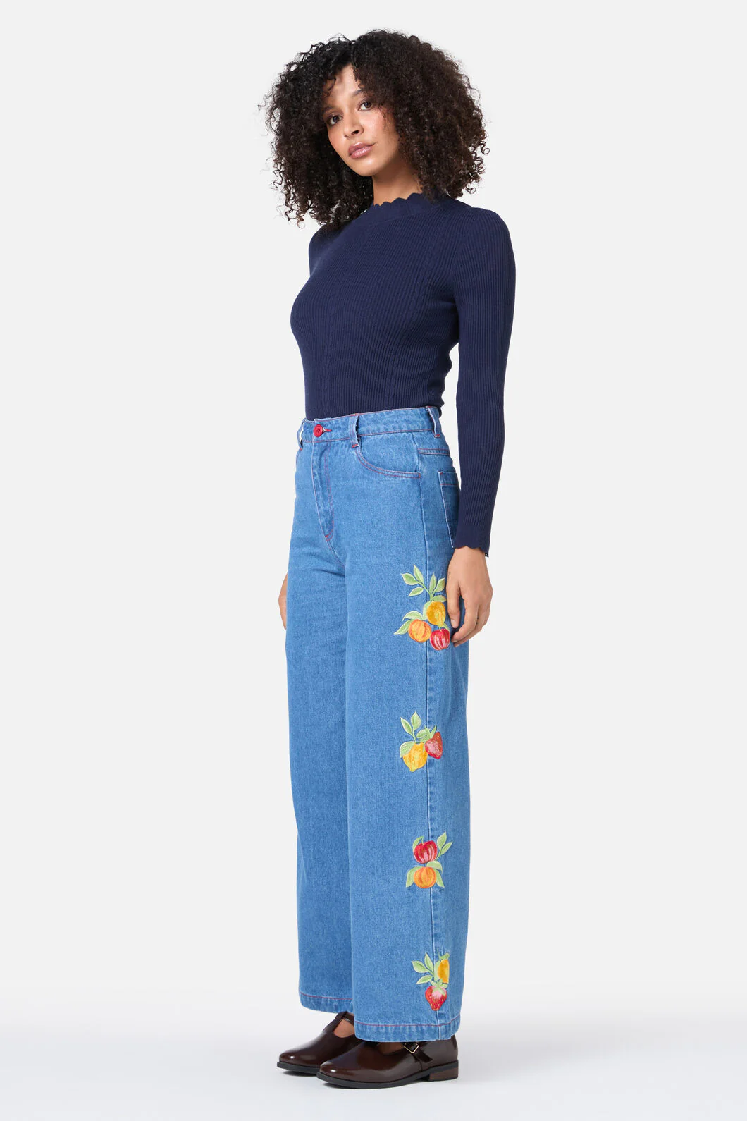 Fruit Embroidered Denim Jean