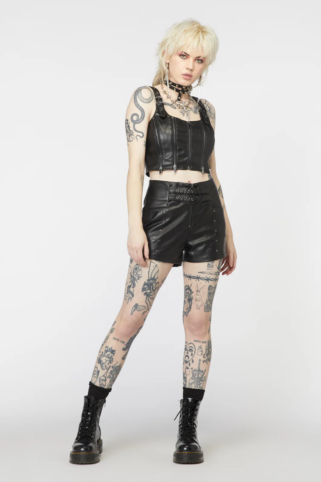 Punk Studded PU Shorts