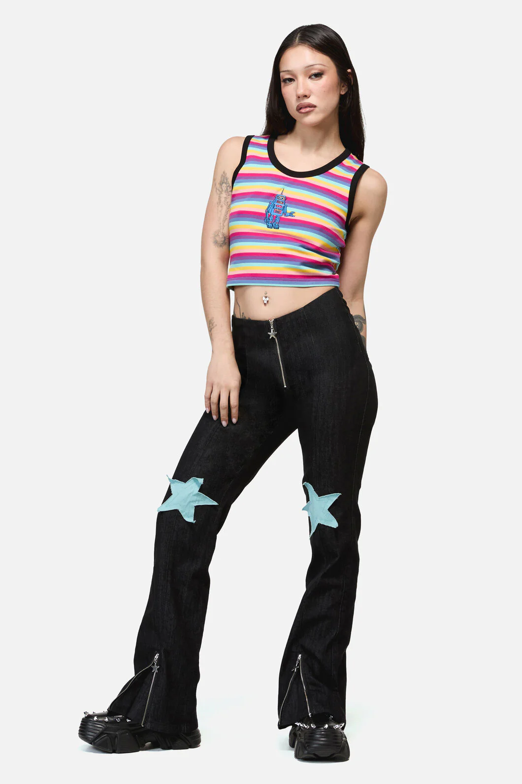 Roxi Grunge Flared Zipper Jean