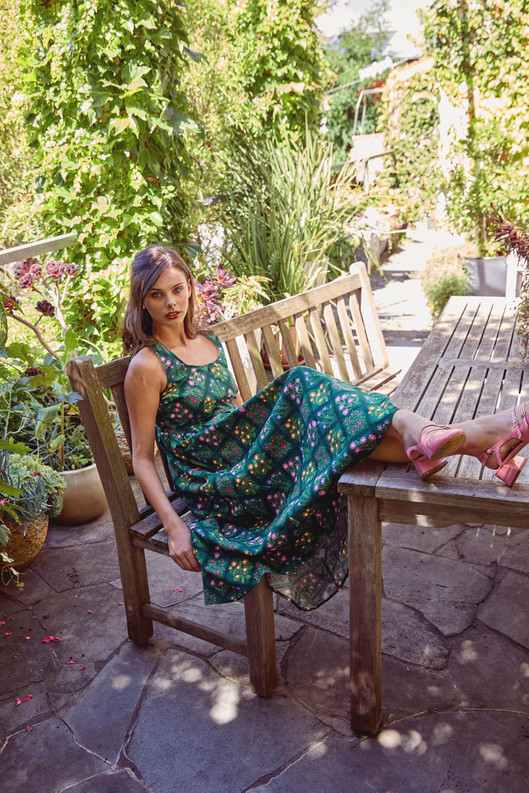 Lattice Floral Midi Dress