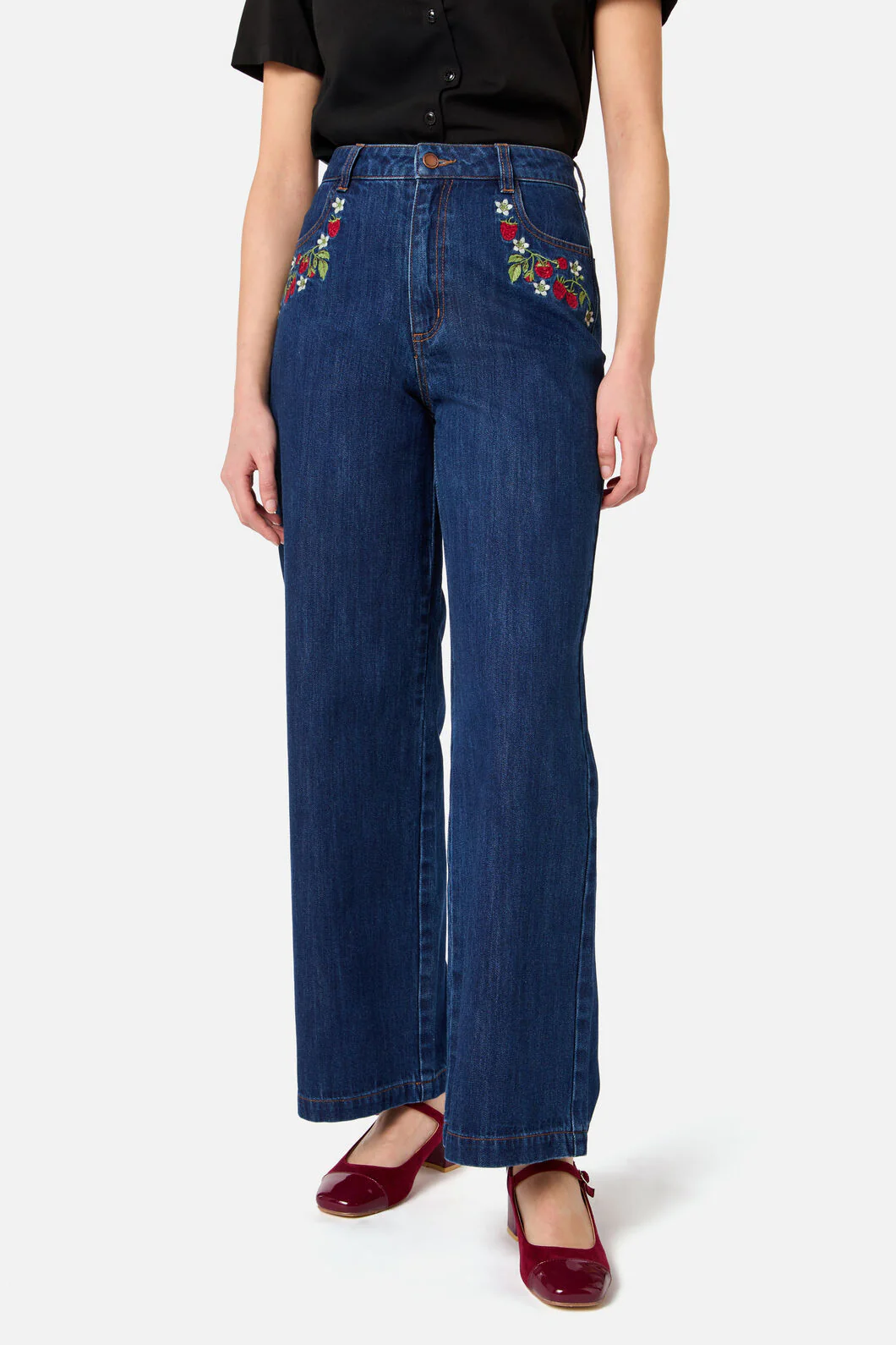 Raspberry Embroidered Jean