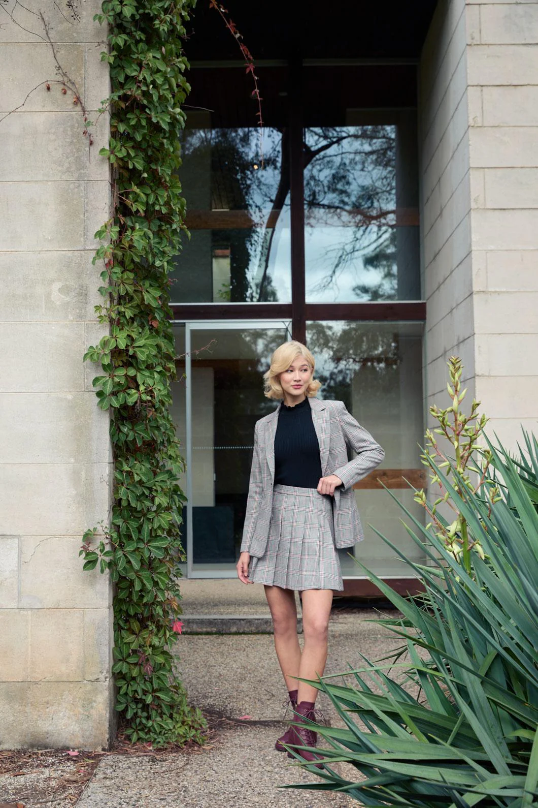 Joe Check Pleated Mini Skirt