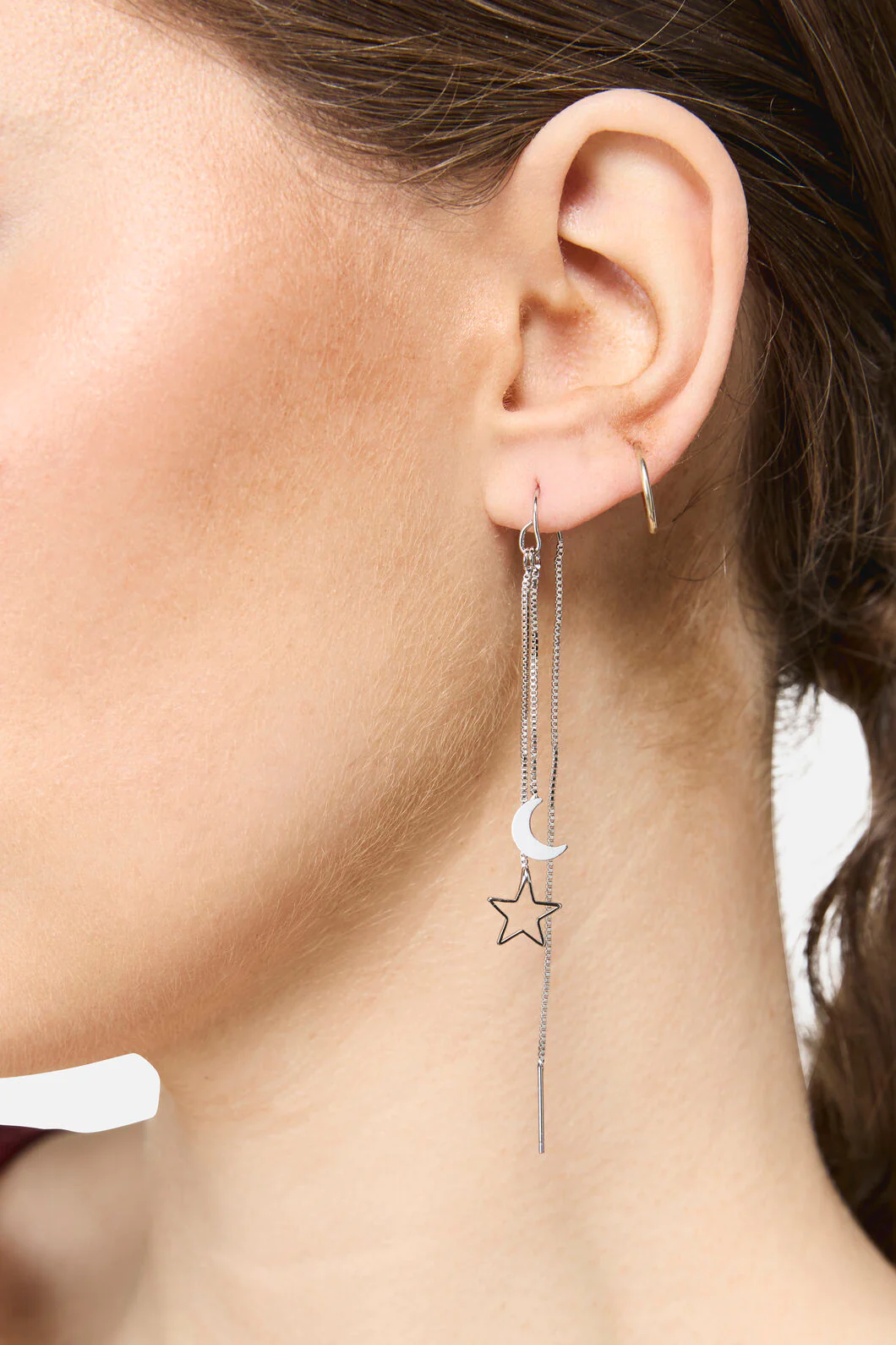 Thread Thru Star Moon Earrings