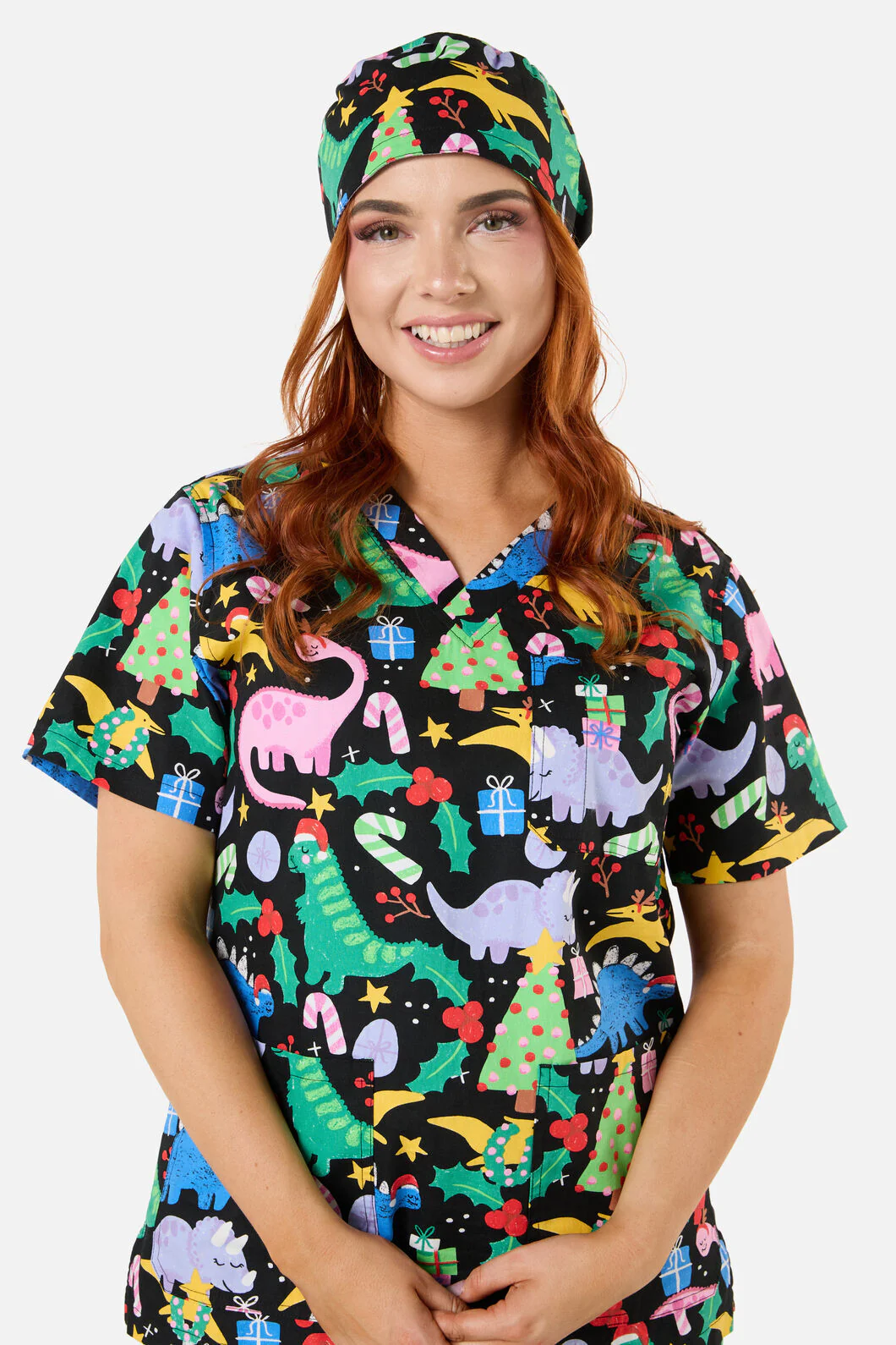 Christmas Dino's Scrub Hat