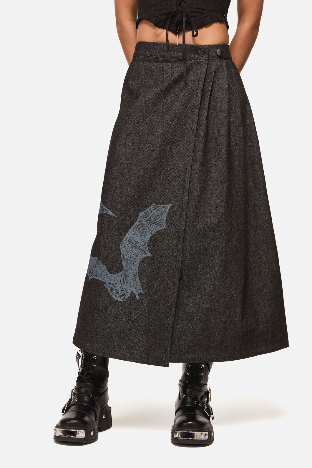 Batz Denim Midi Pleated Skirt